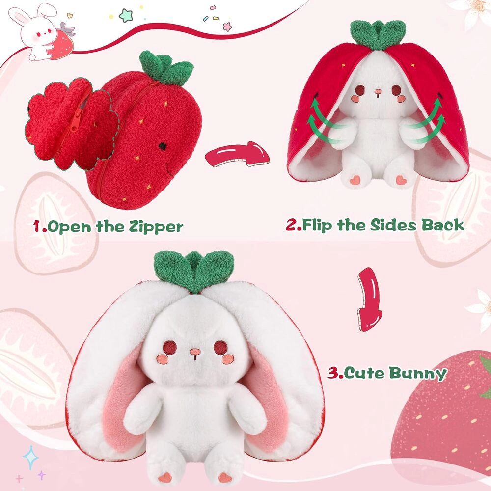 Radiant Essence Unisex Reversible Strawberry Bunny Plush Toy