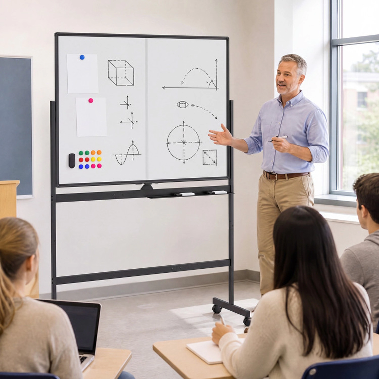 SUGIFT 48 x 36 in Double-Sided Mobile White Board with 360° Rotation Lockable Wheels Black