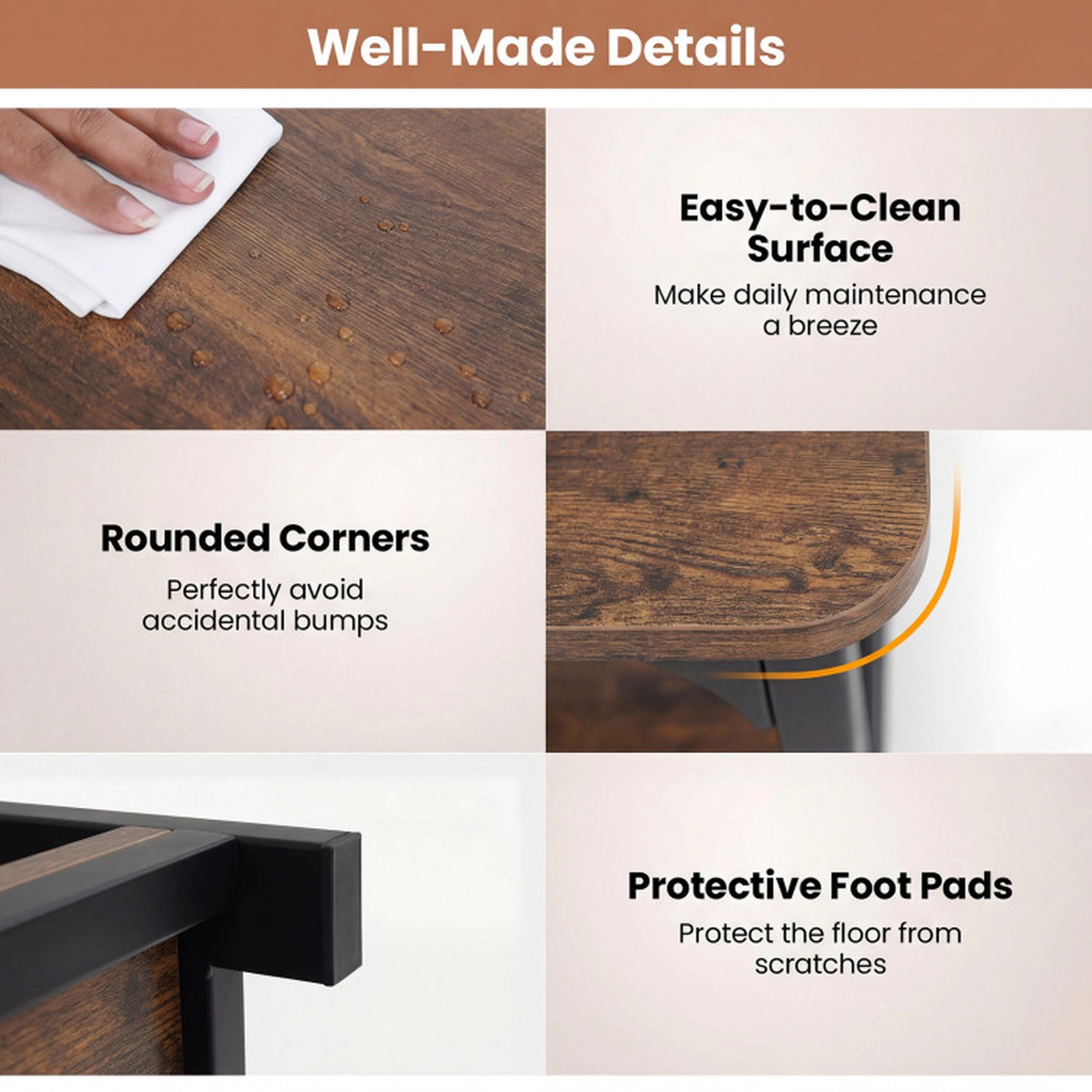SUGIFT 2-Tier Coffee Table Center Table with Storage Shelf 290-lb Capacity 43-in Brown Engineered Wood and Carbon Steel