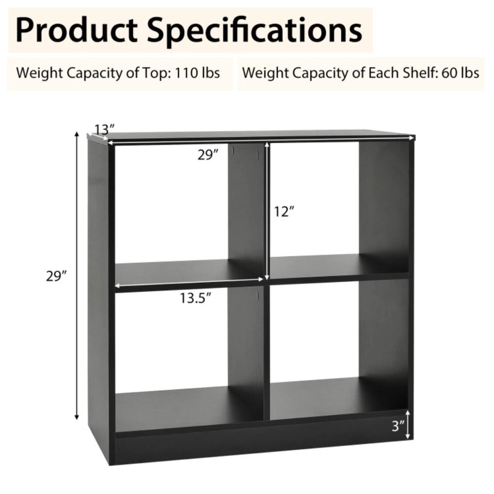 Hivvago 4-Cube Kids Bookcase Freestanding with Open Shelves