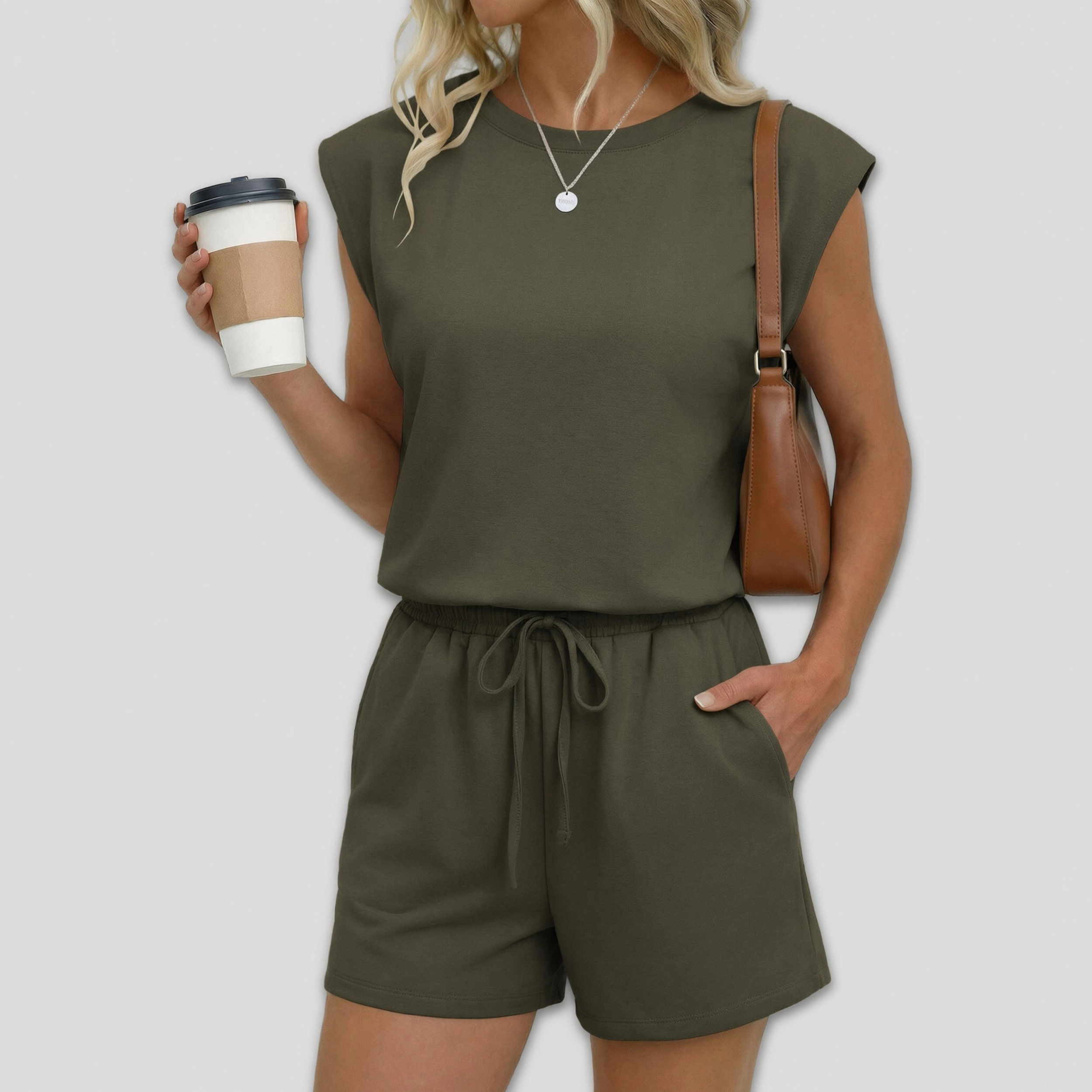 Ekouaer Women's Crew Neck Sleeveless Top and Drawstring Shorts Set