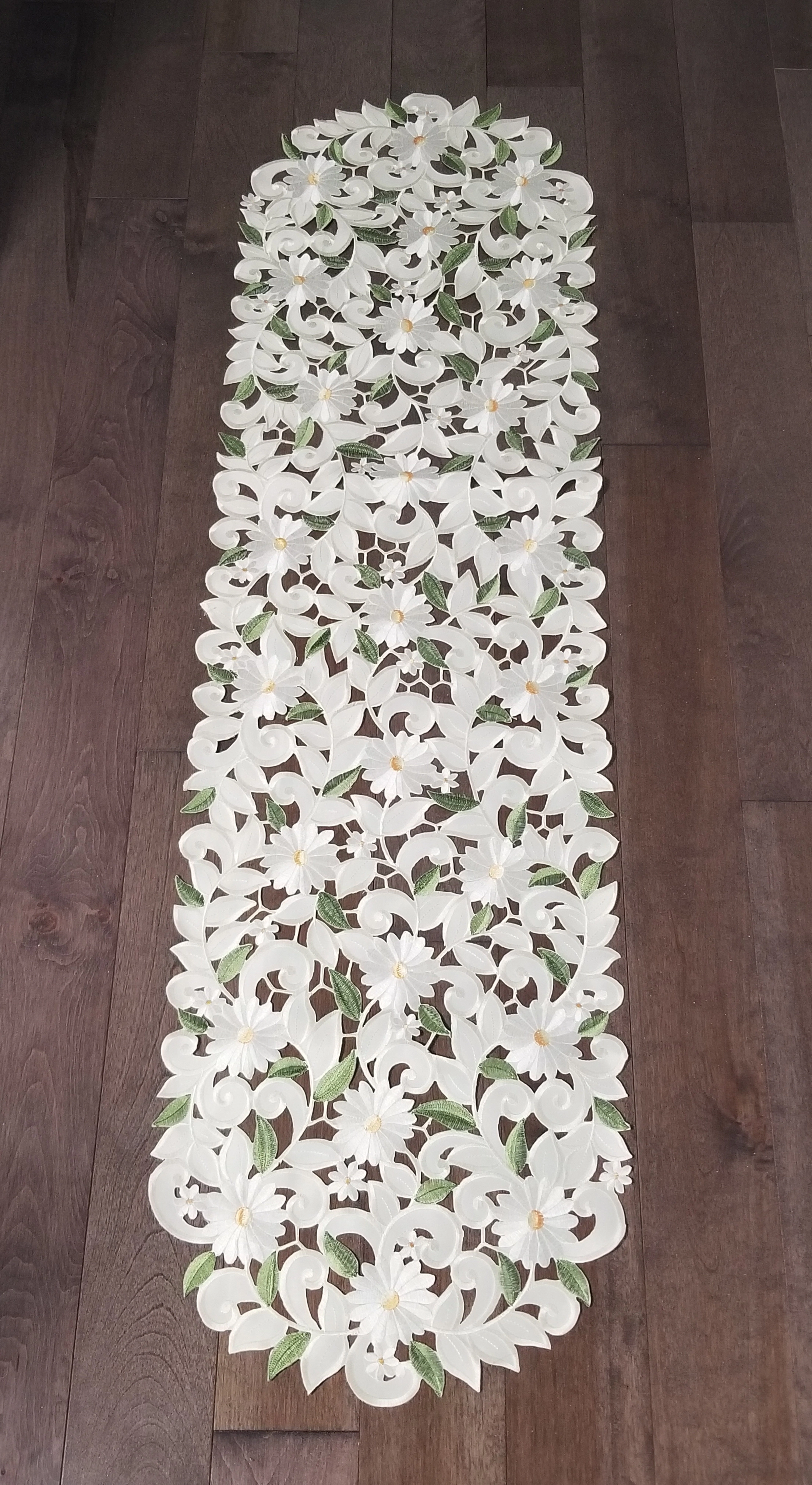 Jiallo Margarita Embroidered Cutwork Rectangular Table Runner, 12 by 45 inch