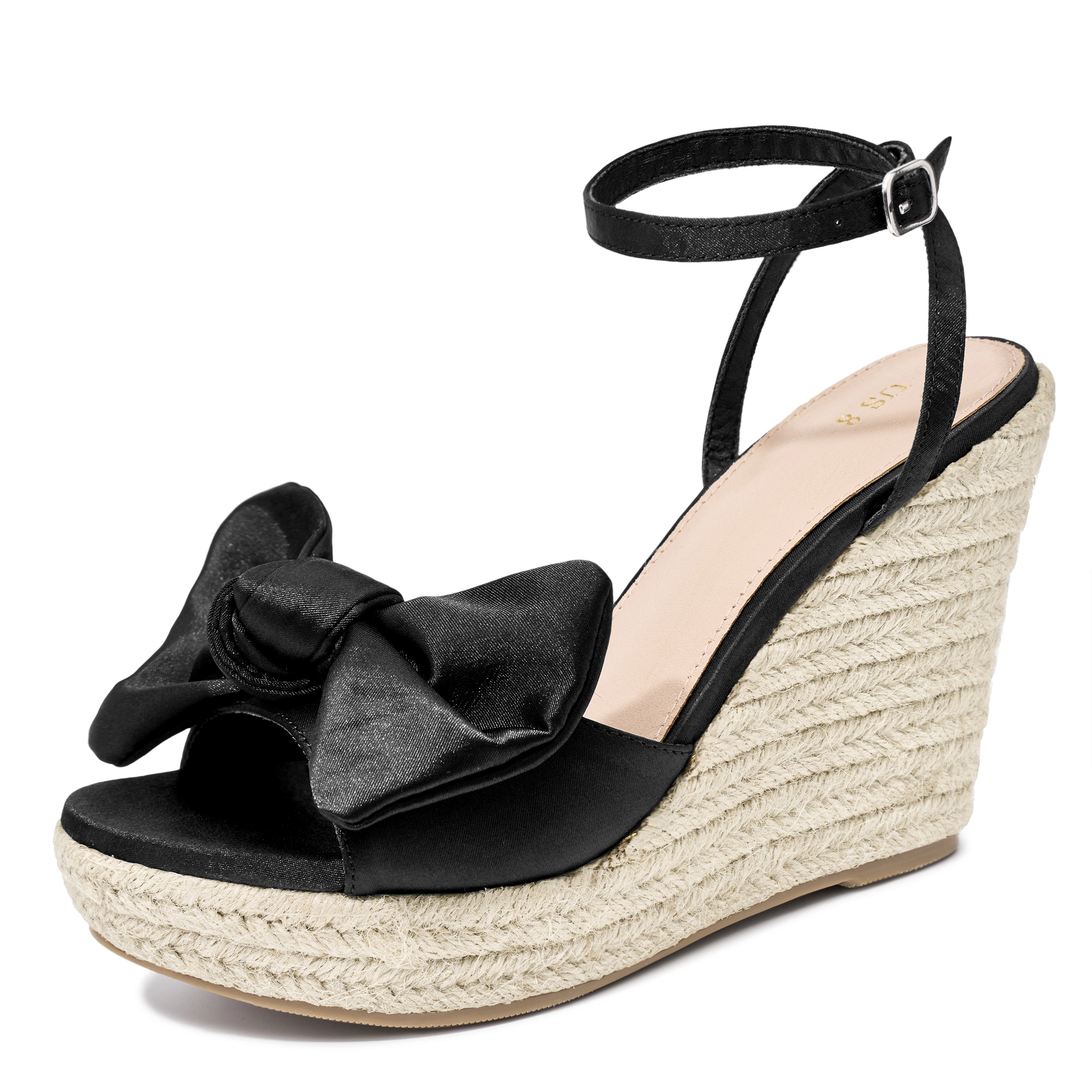 BLISSFUL STEP Women's Bow Knot Platform Wedge Heel Adjustable Buckle Sandals