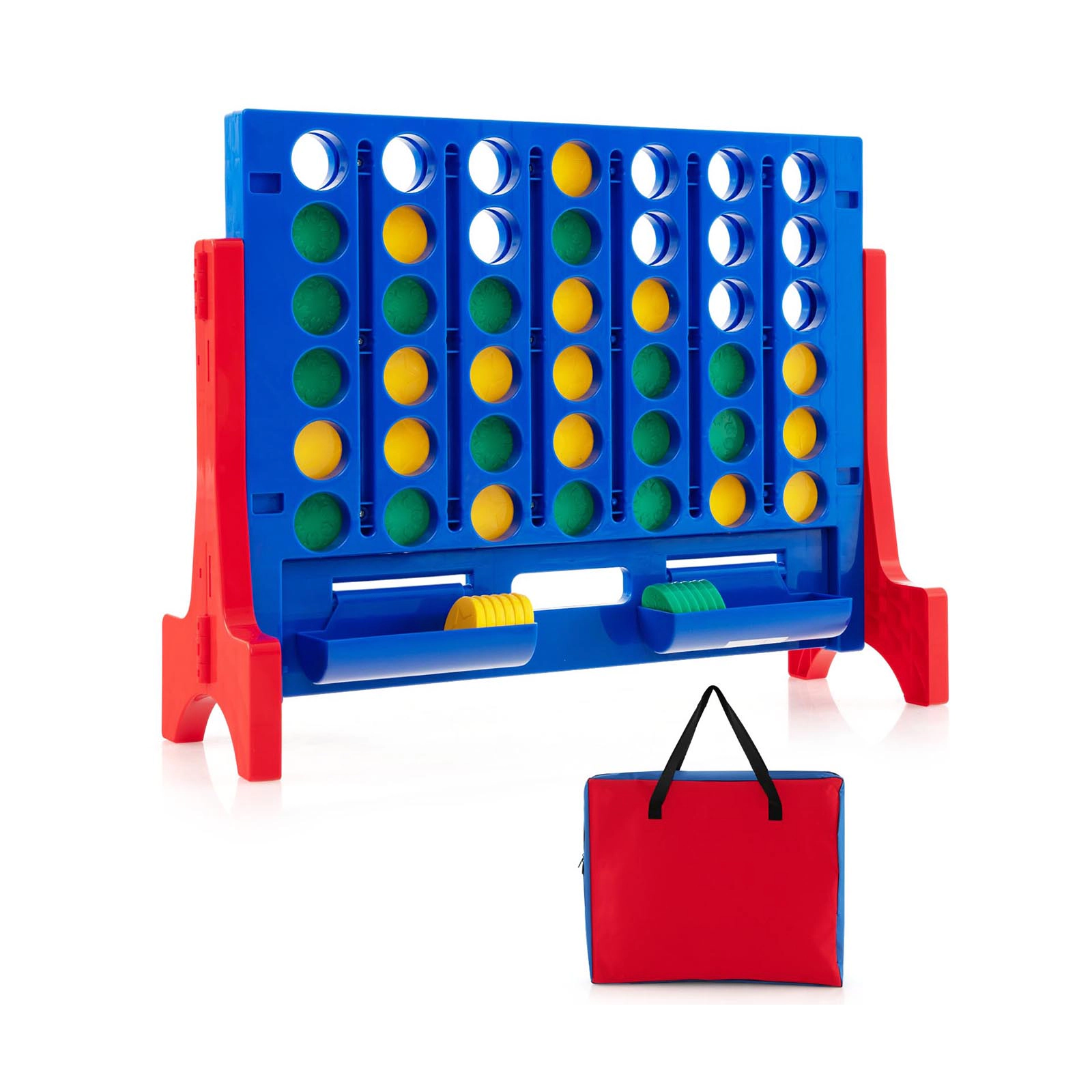 SUGIFT Red Jumbo 4-to-Score Connect Game Set with Carrying Bag and 42 Coins 24.5-in W 8-in D 19-in H