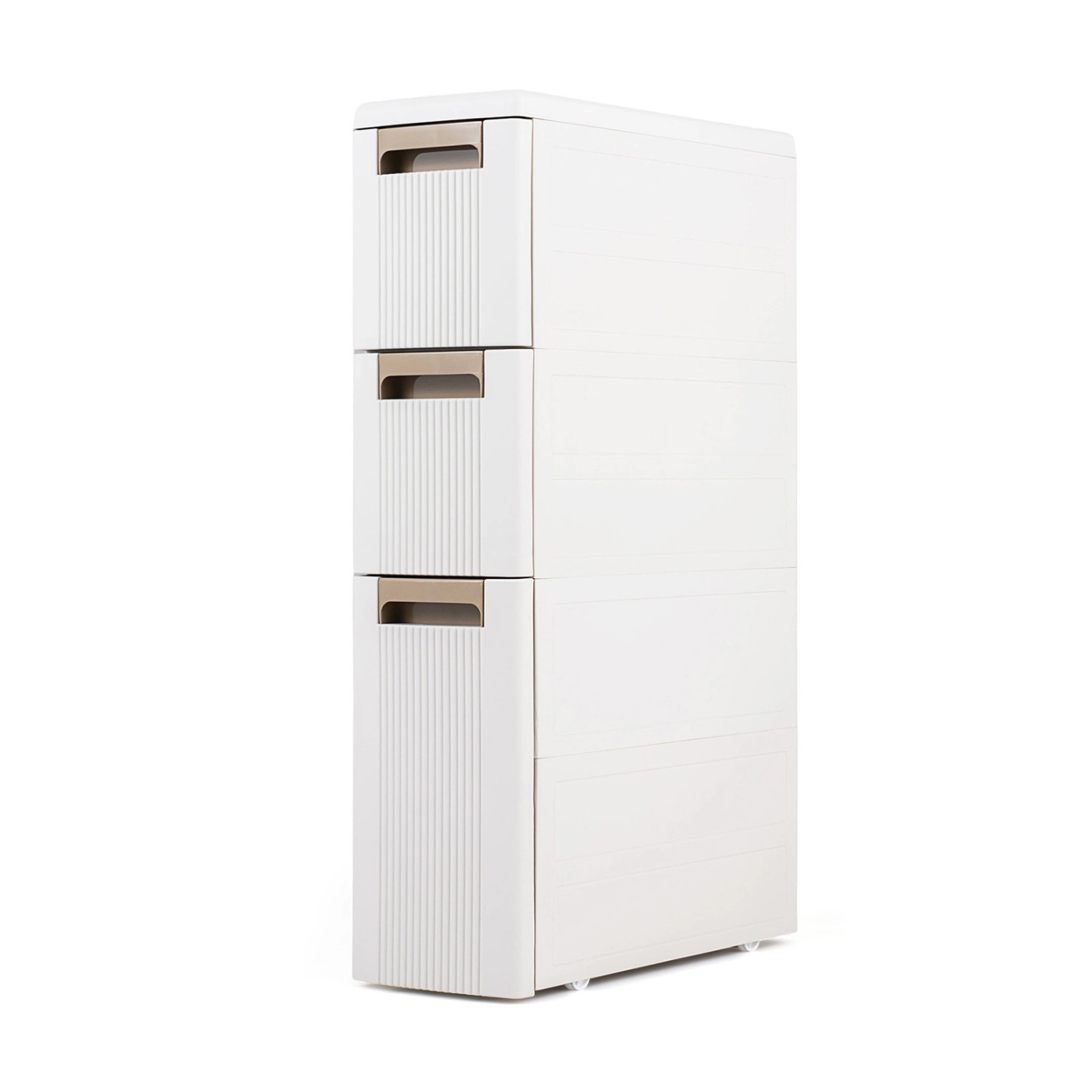 SUGIFT Beige 3-Drawer 7-in Slim Rolling Storage Cart with 2 Removable Dividers and Fluted Front Panels