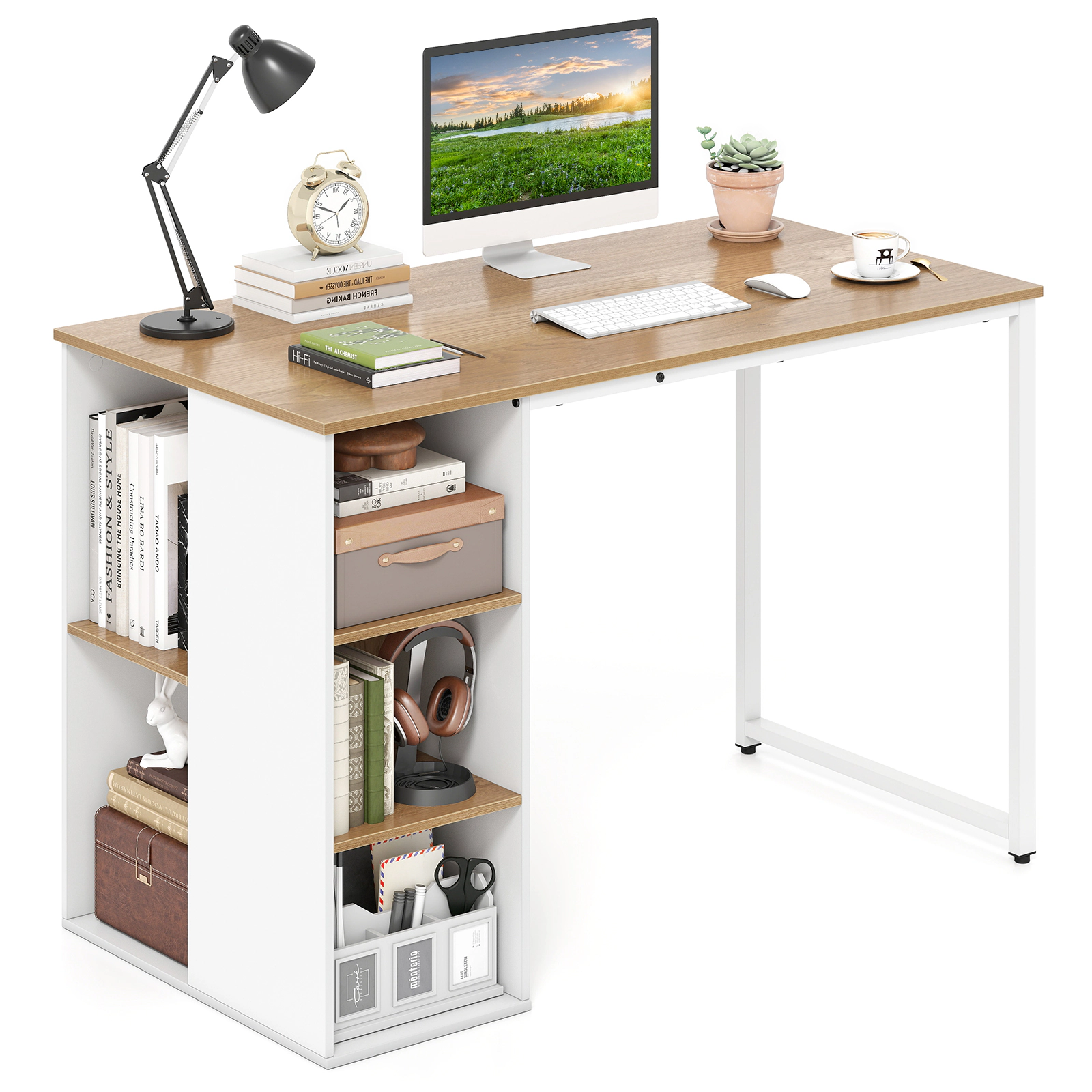 LJG 45 Inch Computer Desk with 5 Storage Compartments and Metal Frame