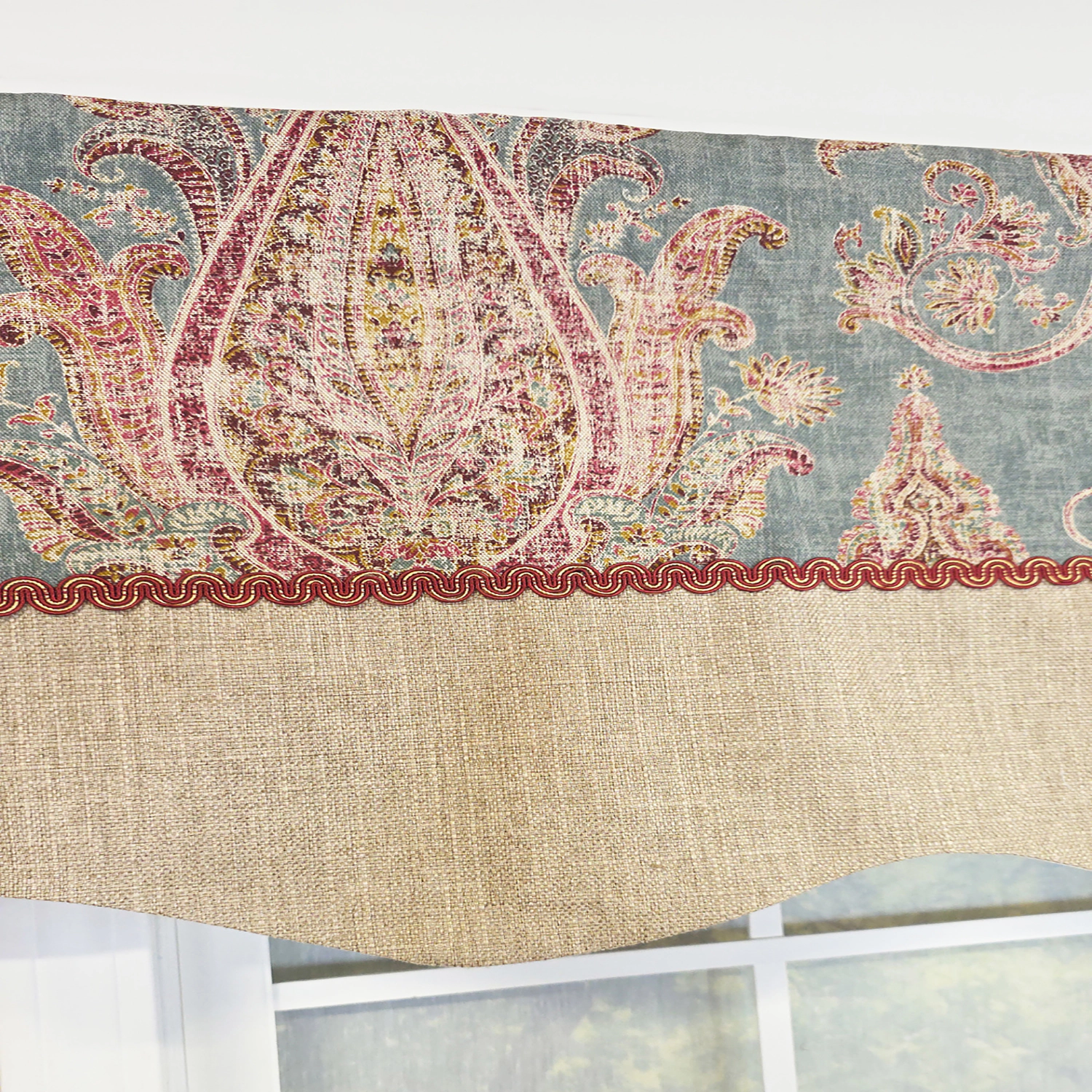 RLF Home 100% Cotton Fairtrade Trimmed Provance Lined Window Valance 50" x 17" Blue