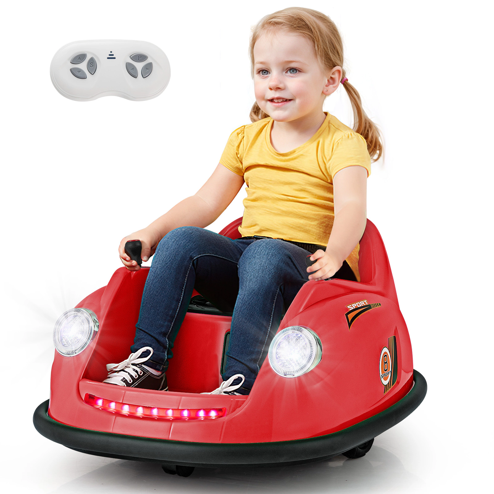 SUGIFT 12V 44-lb Capacity Red Kids Ride On Bumper Car with 360-Degree Spin Joysticks and Parent Remote Control