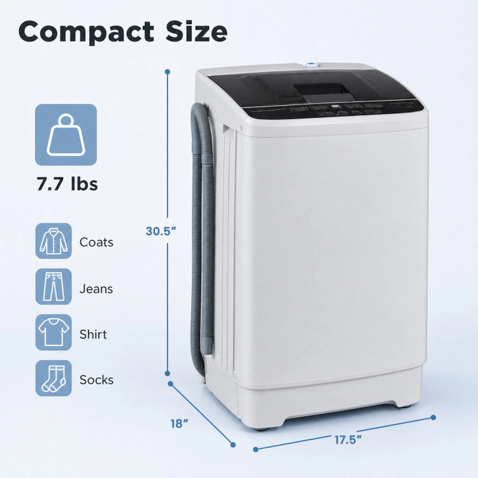 SUGIFT 7.7-lb Full Automatic Washing Machine with 8 Programs 6 Water Levels and Built-in Drain Pump