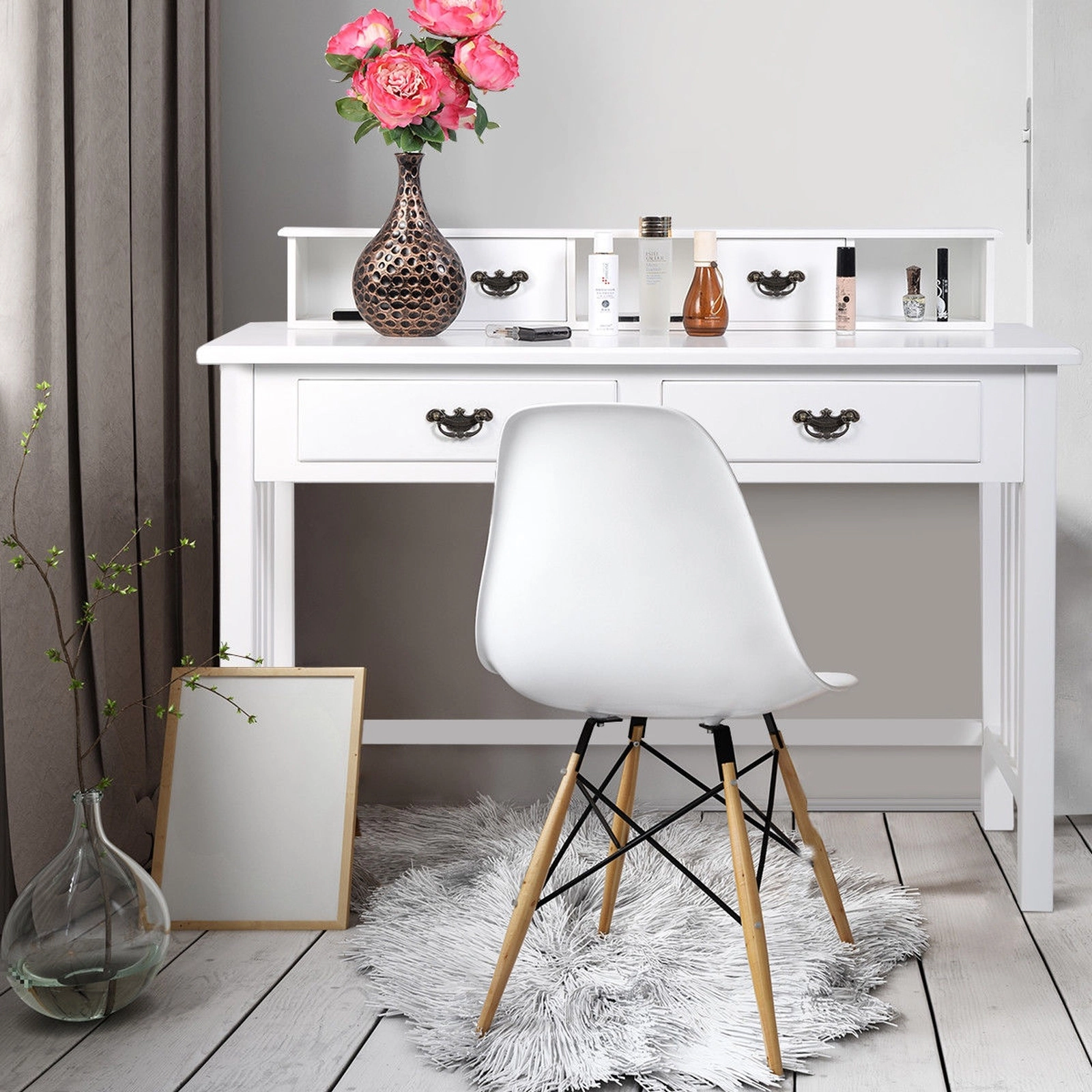 SUGIFT 47.5 in Home Office Writing Desk with Hutch and 4 Storage Drawers