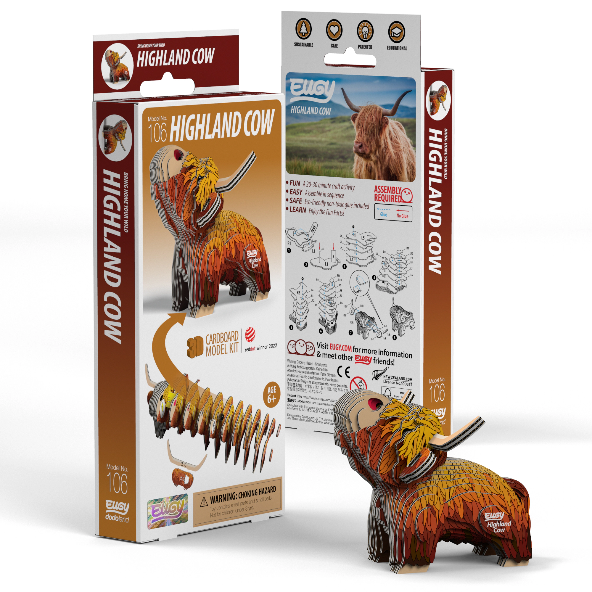 EUGY Highland Cow 3D Puzzle - contains 34 puzzle pieces