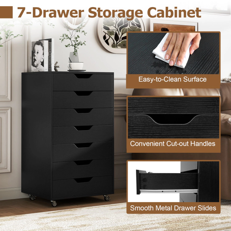 Hivvago 7-Drawer Storage Dresser Cabinet Organizer with Wheels
