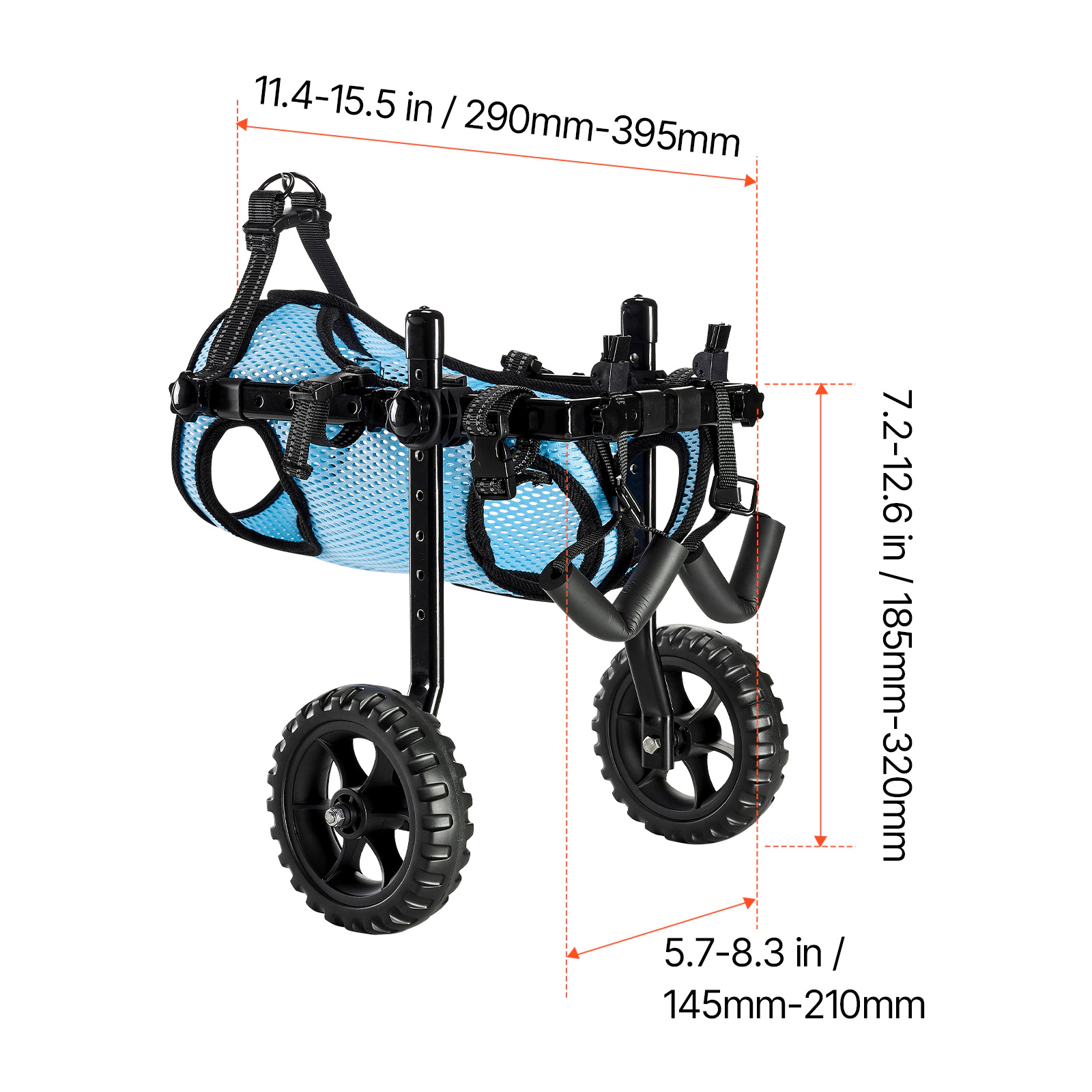 HONGGE Dog Wheelchair for Back Legs Adjustable 2 Wheels Pet Wheelchair Lightweight Dog Cart with Shock-Absorbing Wheels