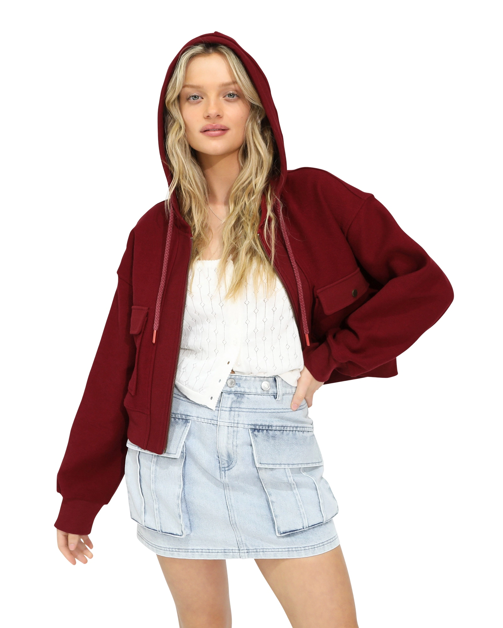 Belle & Bloom Womens Fireside Cropped Utility Zip Jacket