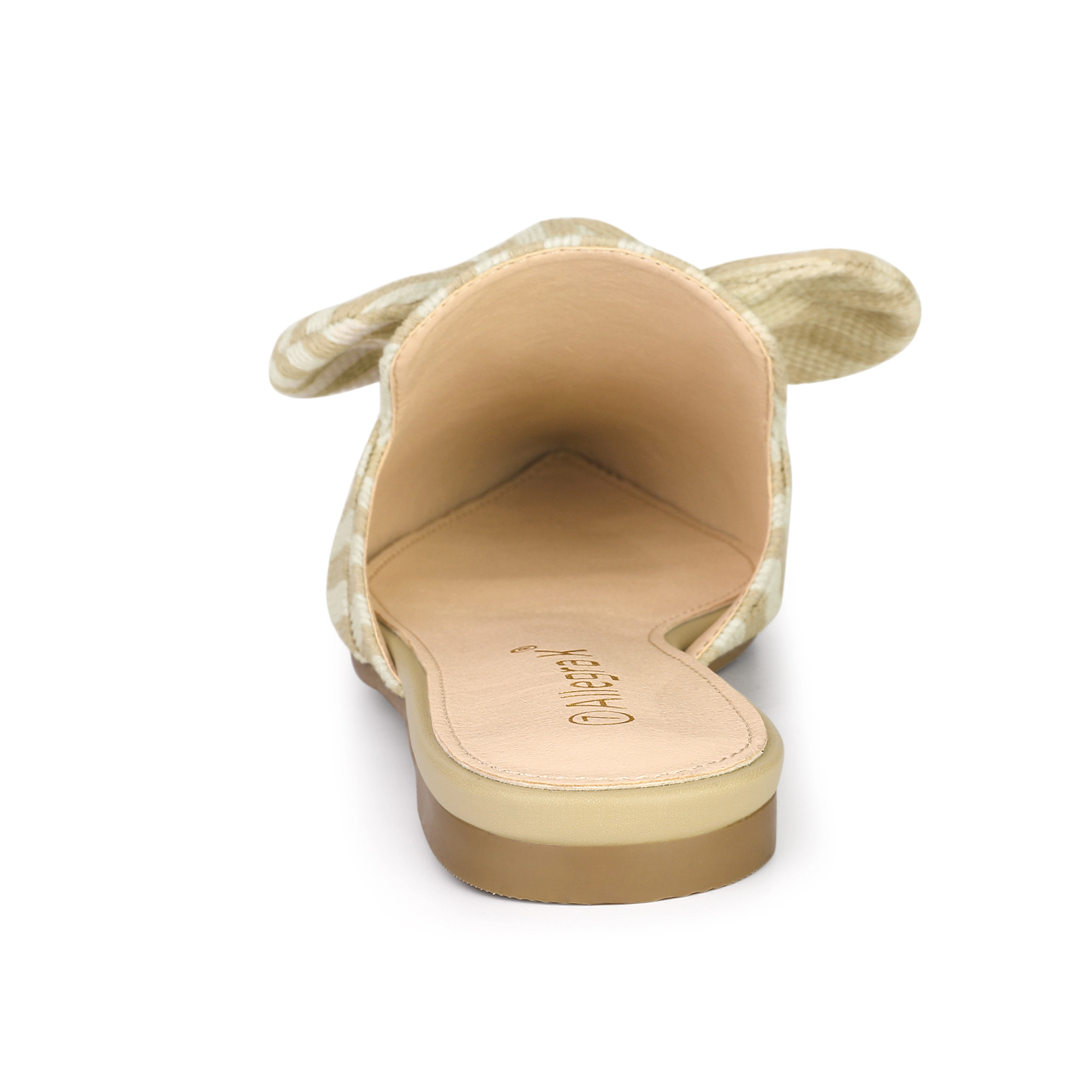 BLISSFUL STEP Women Stripe Bow Pointed Toe Slip-on Flat Slides Mules Sandals