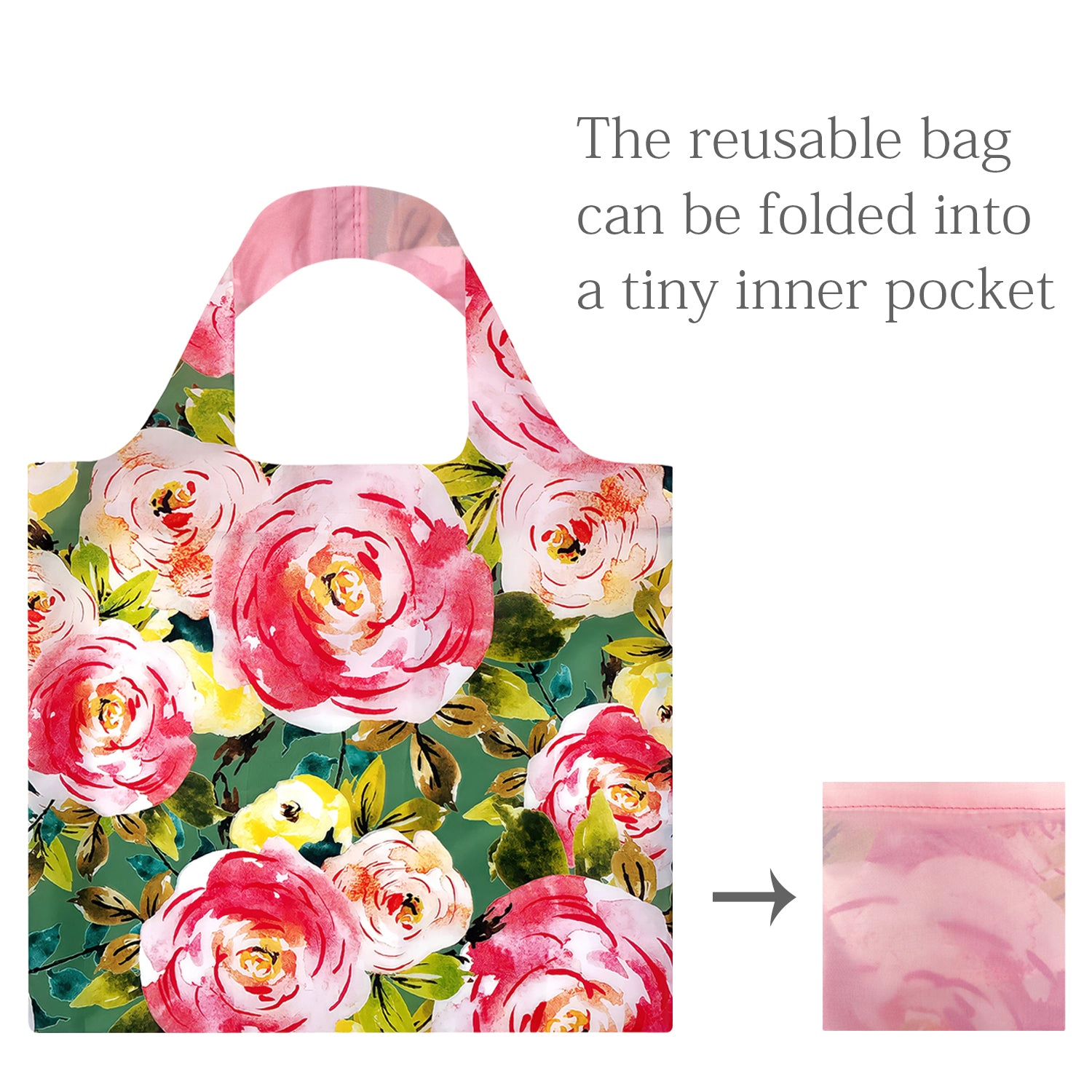 Wrapables AllyBag Collection Reusable Grocery Shopping Bag, Pink Peonies