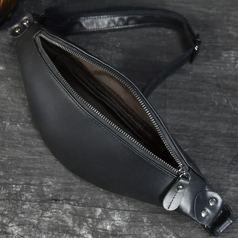 Steel Horse Leather Unisex Sigrid Smooth Black Leather Waist Bag | Smooth Black Leather Fanny Pack