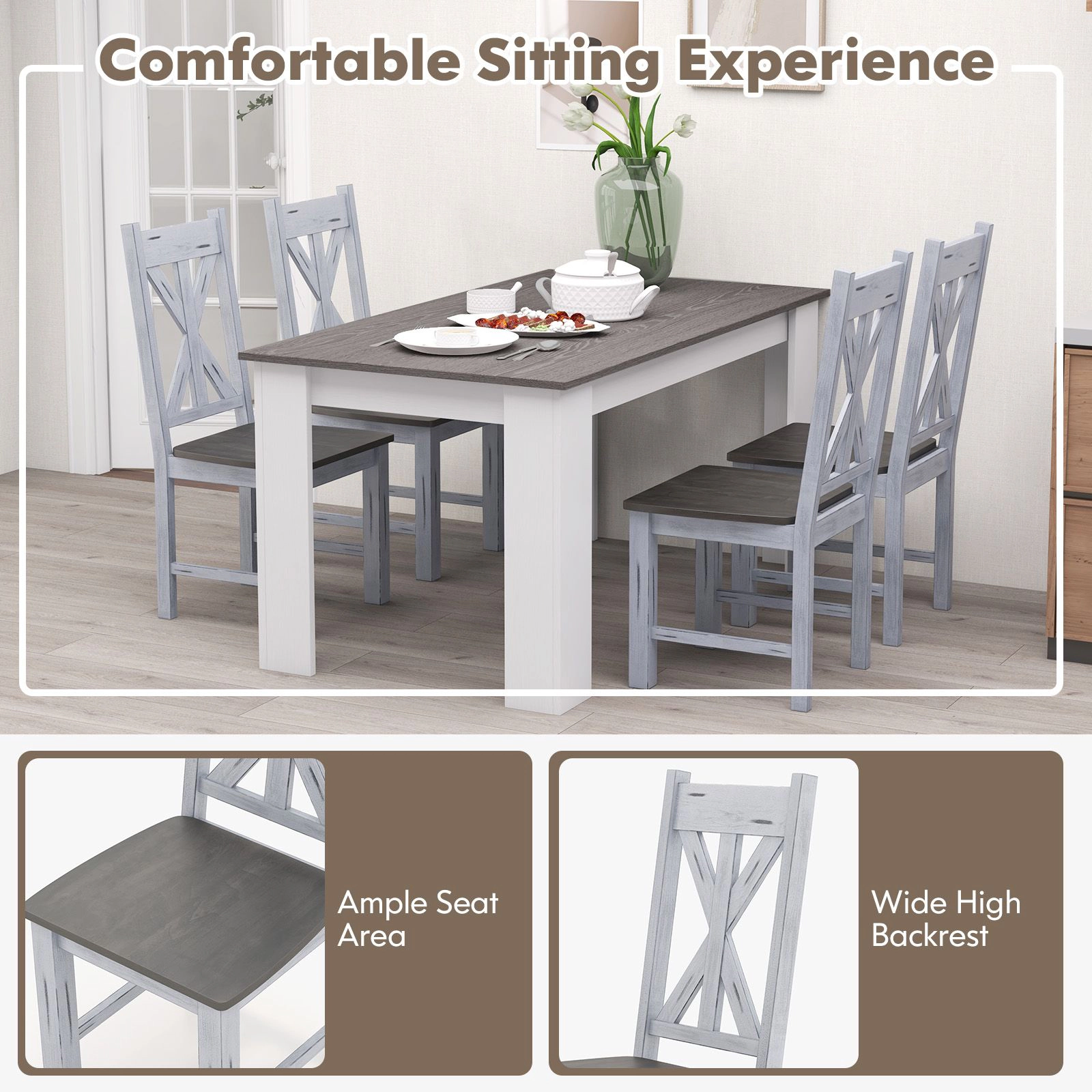 SlickBlue Farmhouse Dining Chairs Set of 2, Hollow Back Wood Chairs