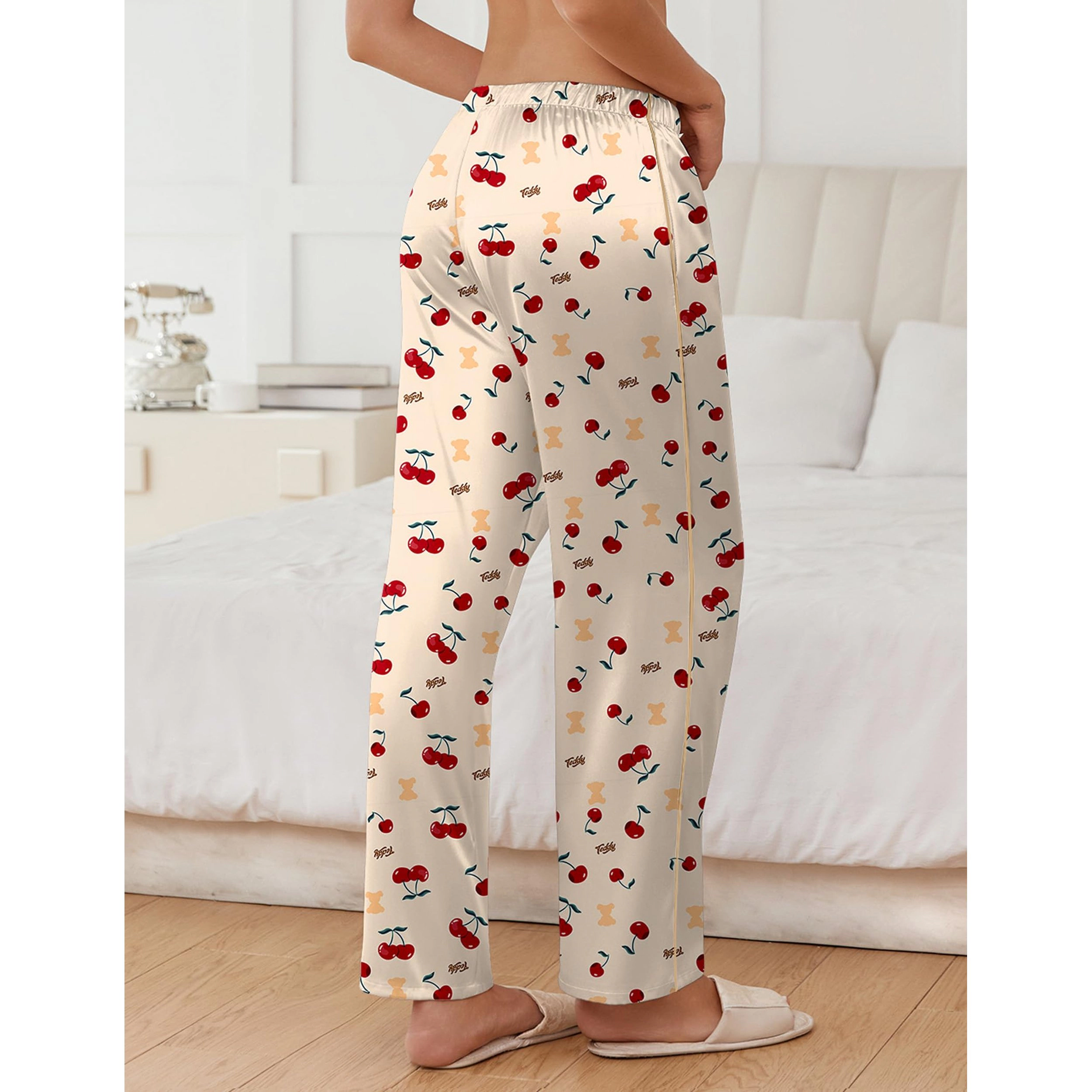 Ekouaer Womens Silk Satin Pajama Pants Loose Drawstring Elastic Waist Wide Leg Lounge