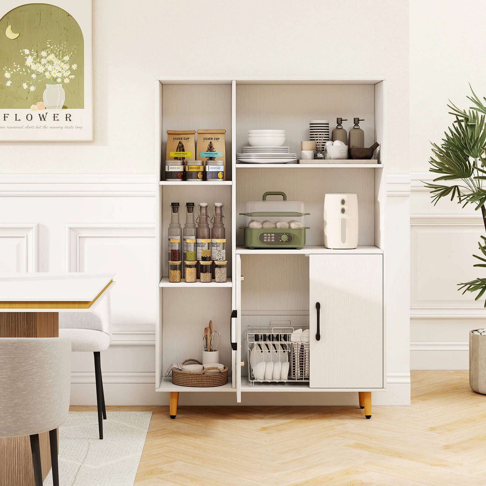 Costway Floor Storage Cabinet Free Standing Wooden Display Bookcase Side Decor Furniture