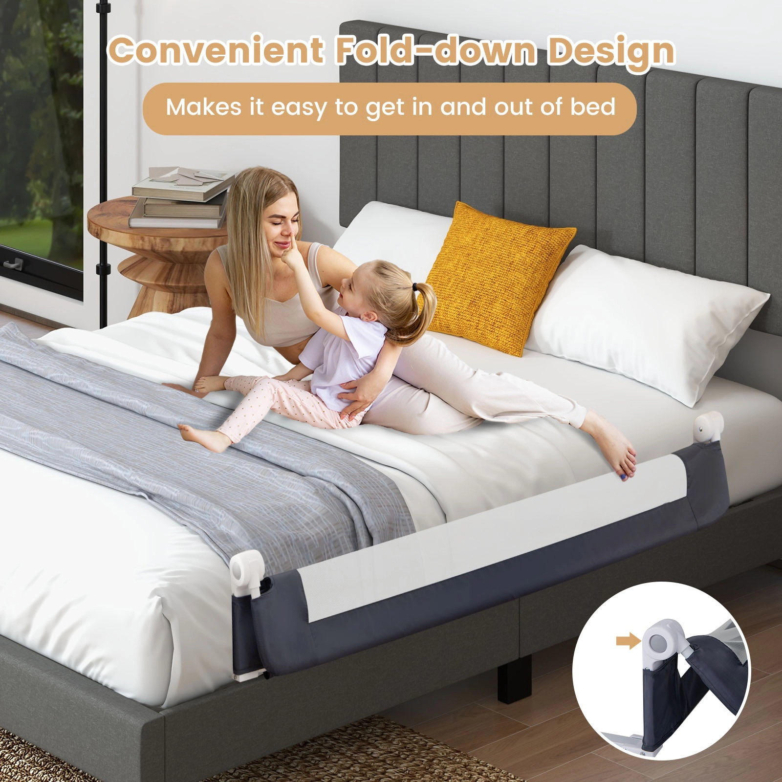 SUGIFT Adjustable Safety Strap 60-in Foldable Toddler Bed Rail Swing Down Guard