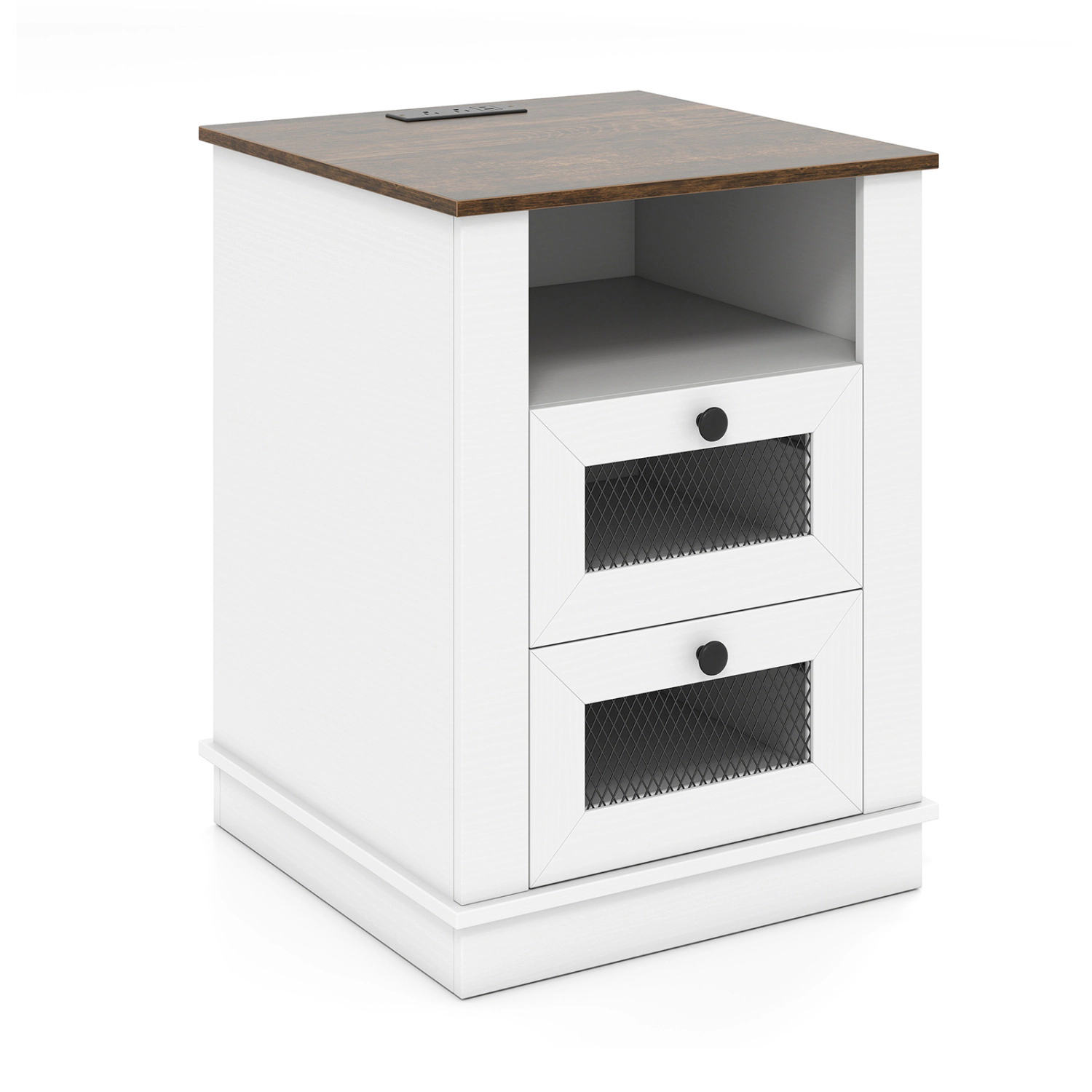 Hivvago Nightstand with Charging Station and 2 Drawers Storage Compartment for Bedroom