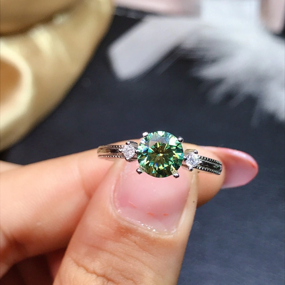 Women's Round Solitaire Created Emerald CZ Half Eternity Promise Ring