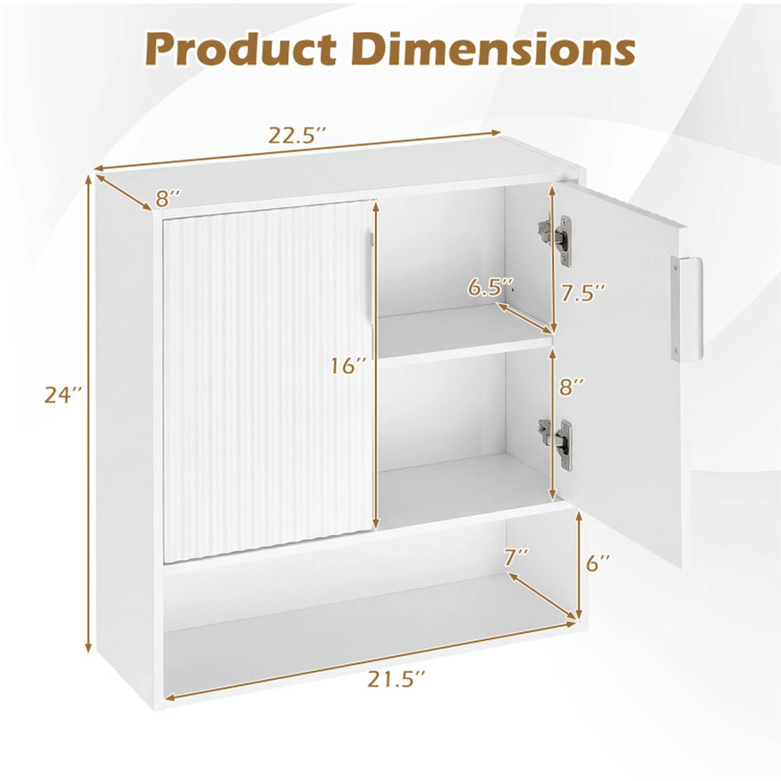SUGIFT Wall-Hanging Bathroom Cabinet with 2 Fluted Doors Open Cube and Adjustable Shelf 22-lb Capacity per Tier White