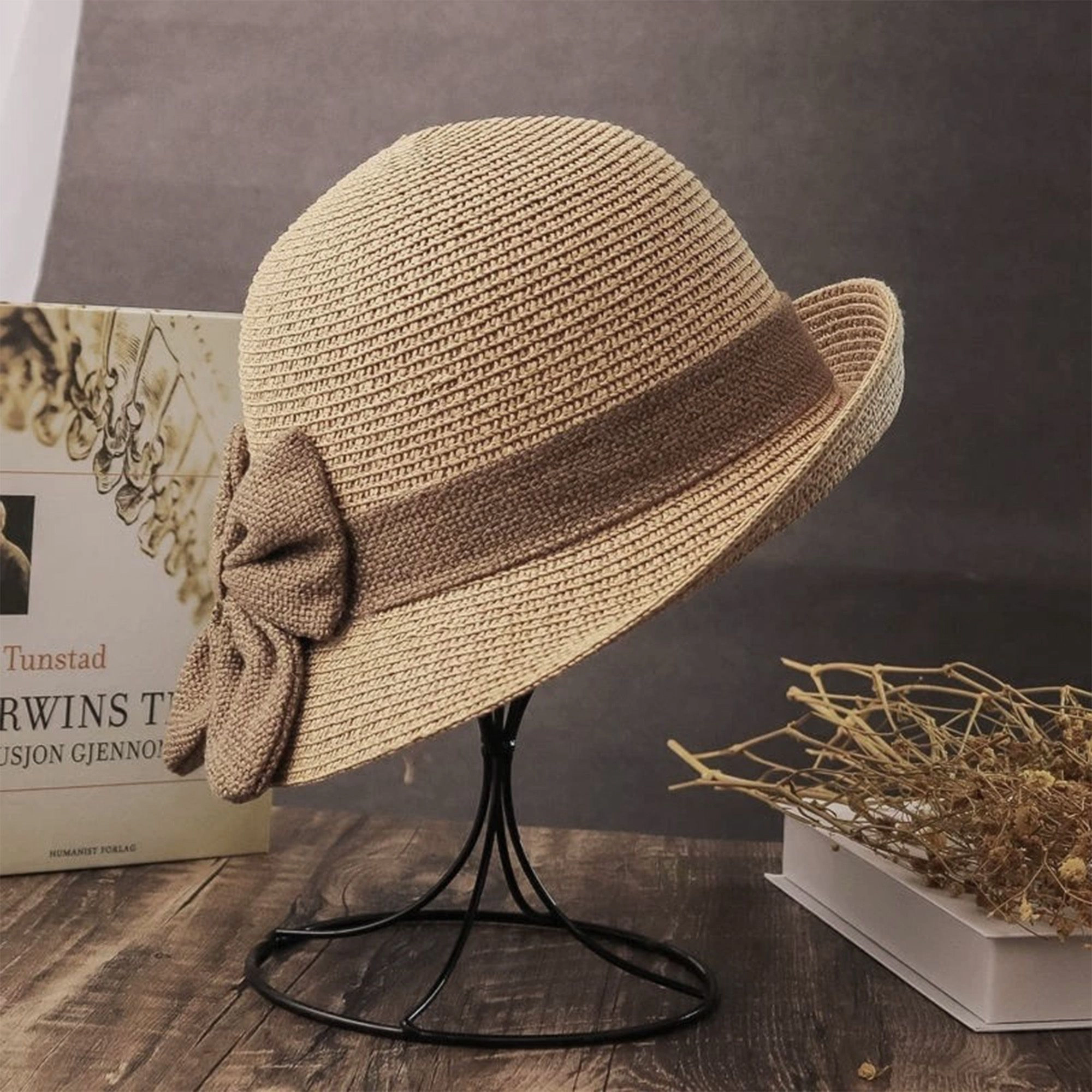 Anna-Kaci Womens Straw Cloche Sun Hat with Wide Brim and Decorative Bow