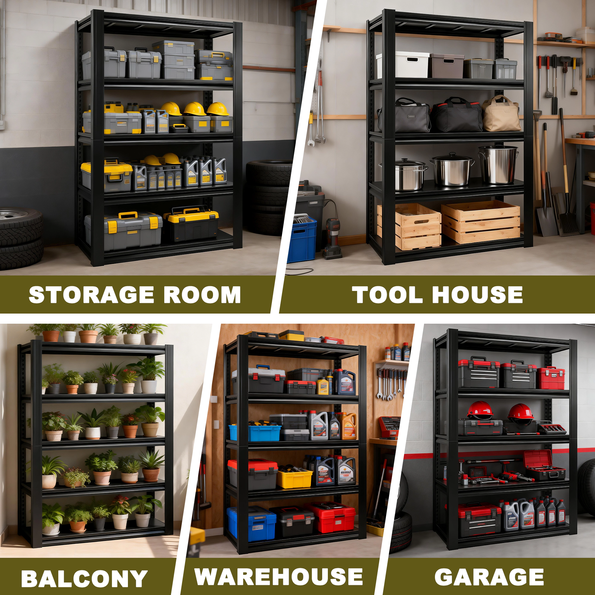 Flynama 5-Tiers Heavy Duty Steel Freestanding Garage Storage Shelving Unit in Black (47.2 in. W x 78 in. H x 23.6 in. D)