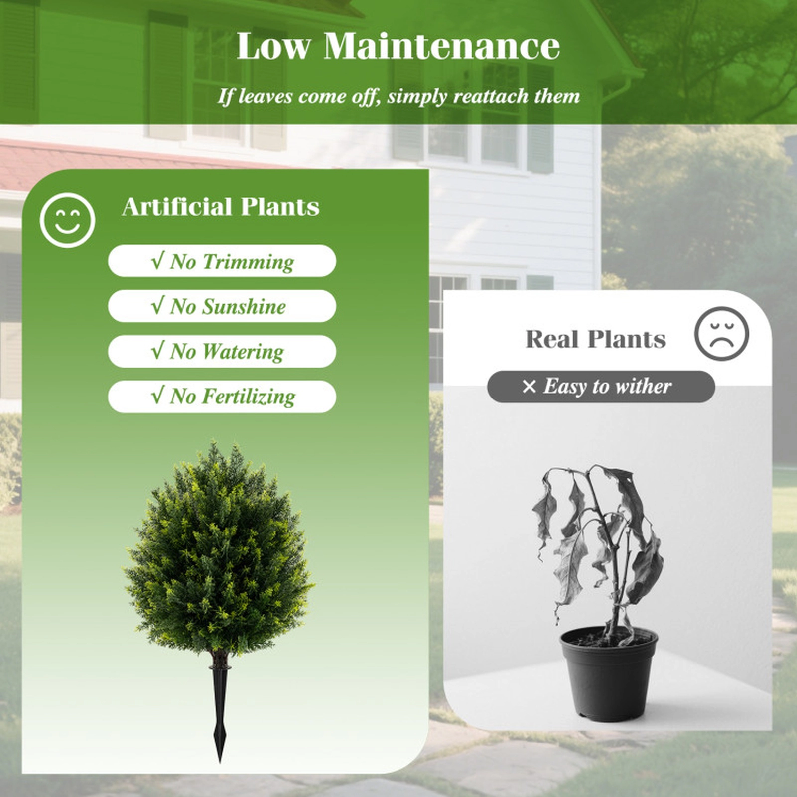 SUGIFT 24-in Gradient Green Artificial Cypress Topiary Ball Tree with 15-in Ball and Ground Spike