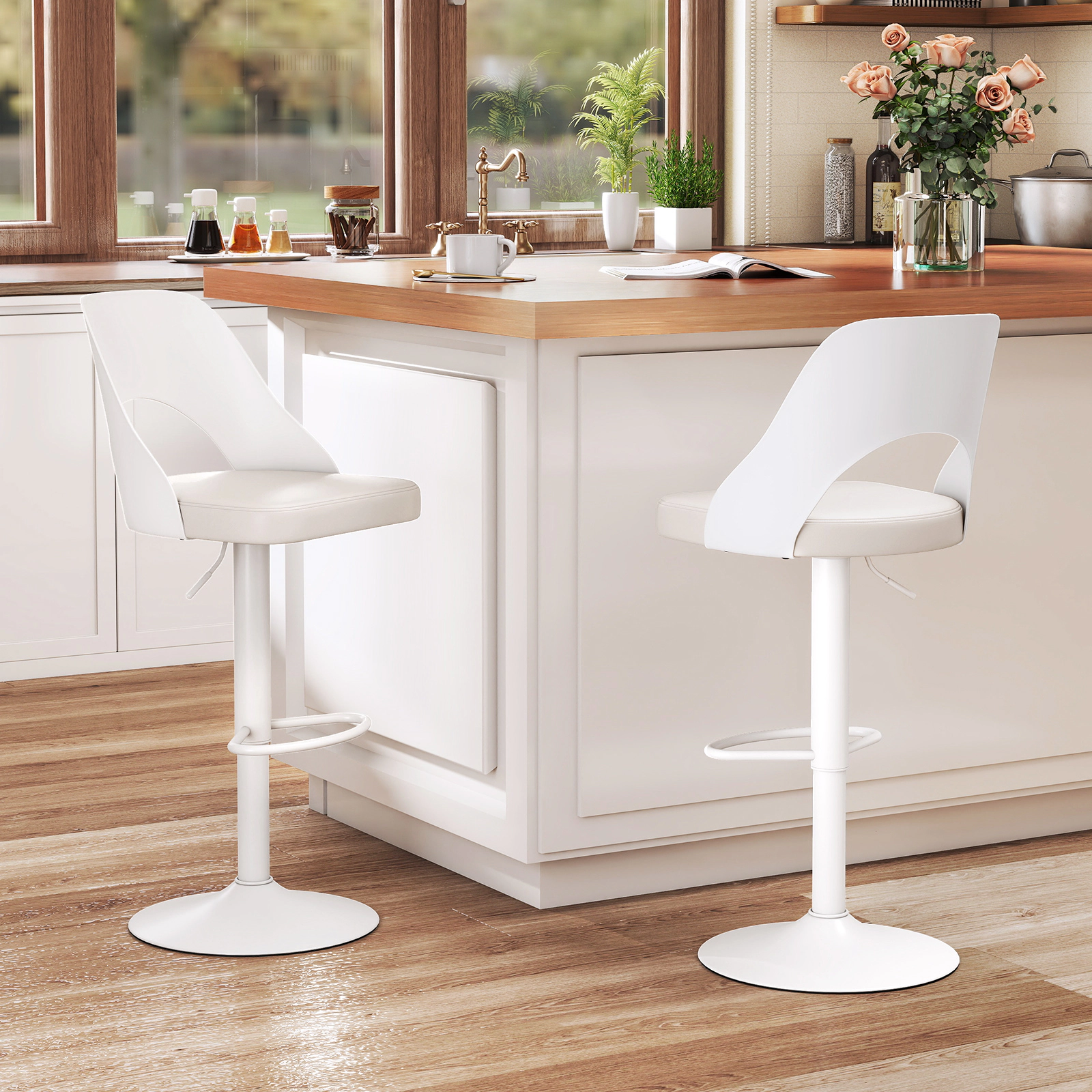 Glintex 2-Piece Adjustable Swivel Bar Stool Set with 105-Degree Backrest