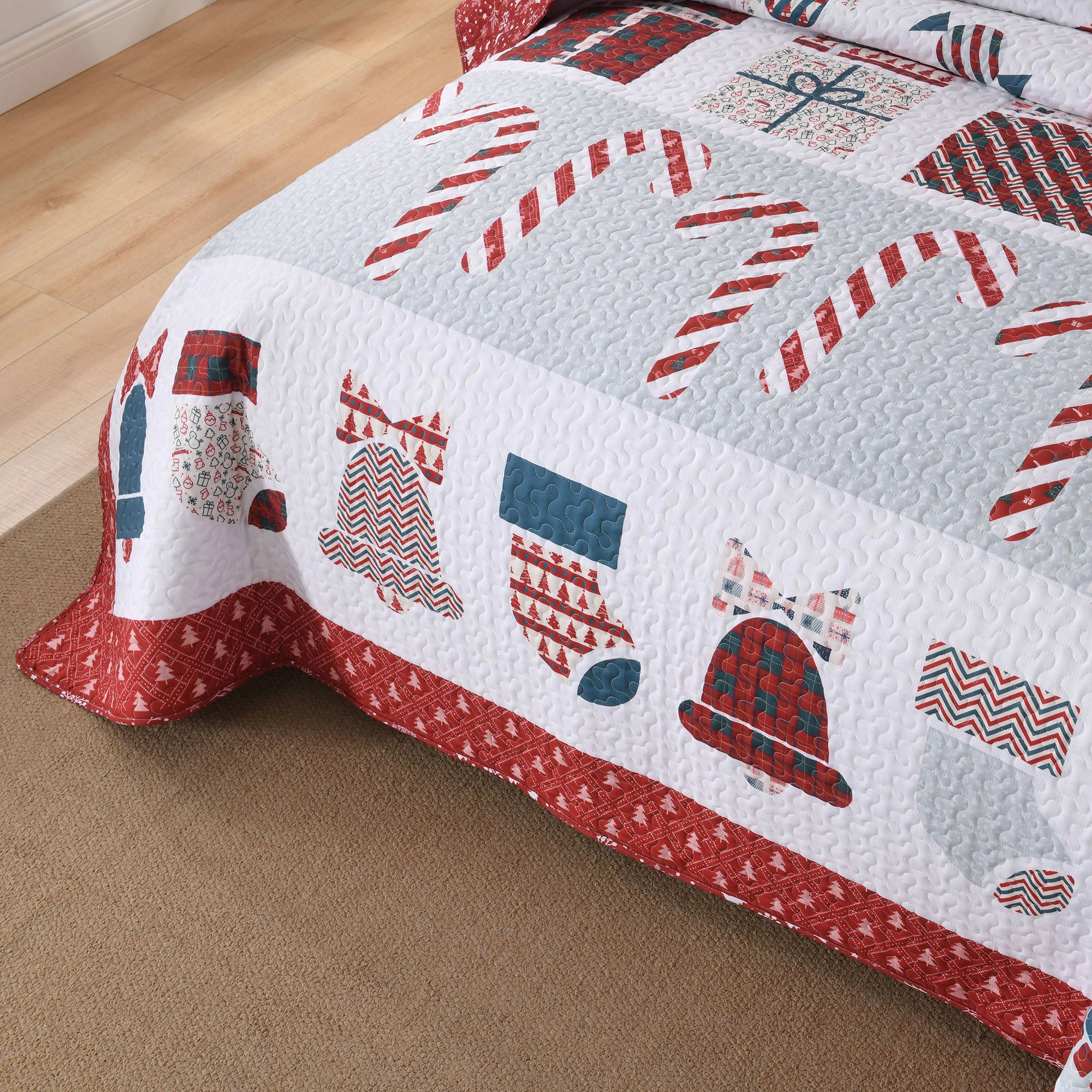 MarCielo 3 Piece Christmas Holiday Quilt Bedspread Set,Soft Reversible Bedding Set