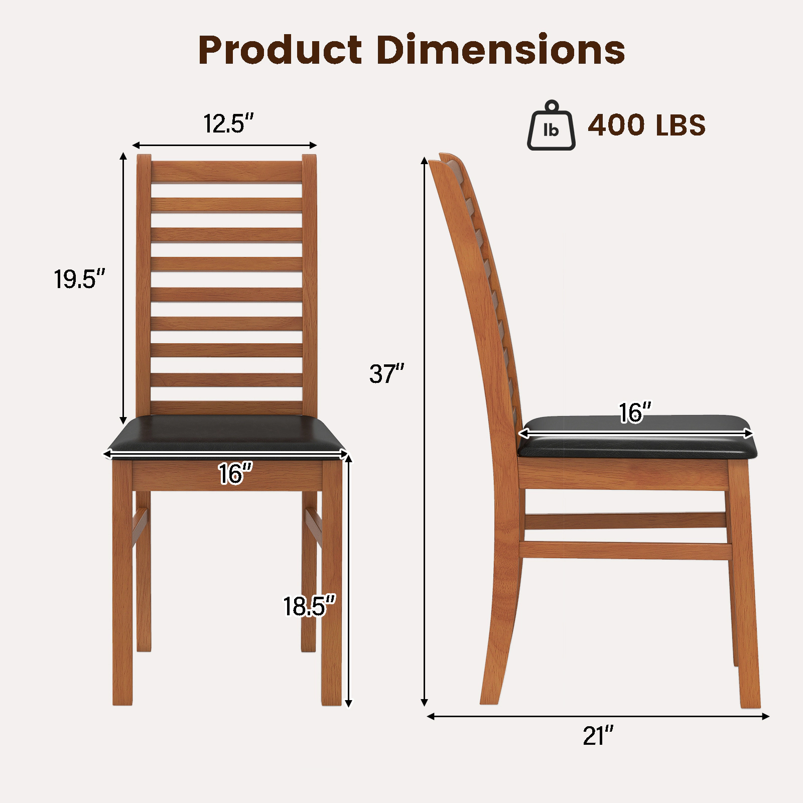 LJG Set of 2 Wooden Dining Chair with Rubber Wood Legs for Living Room