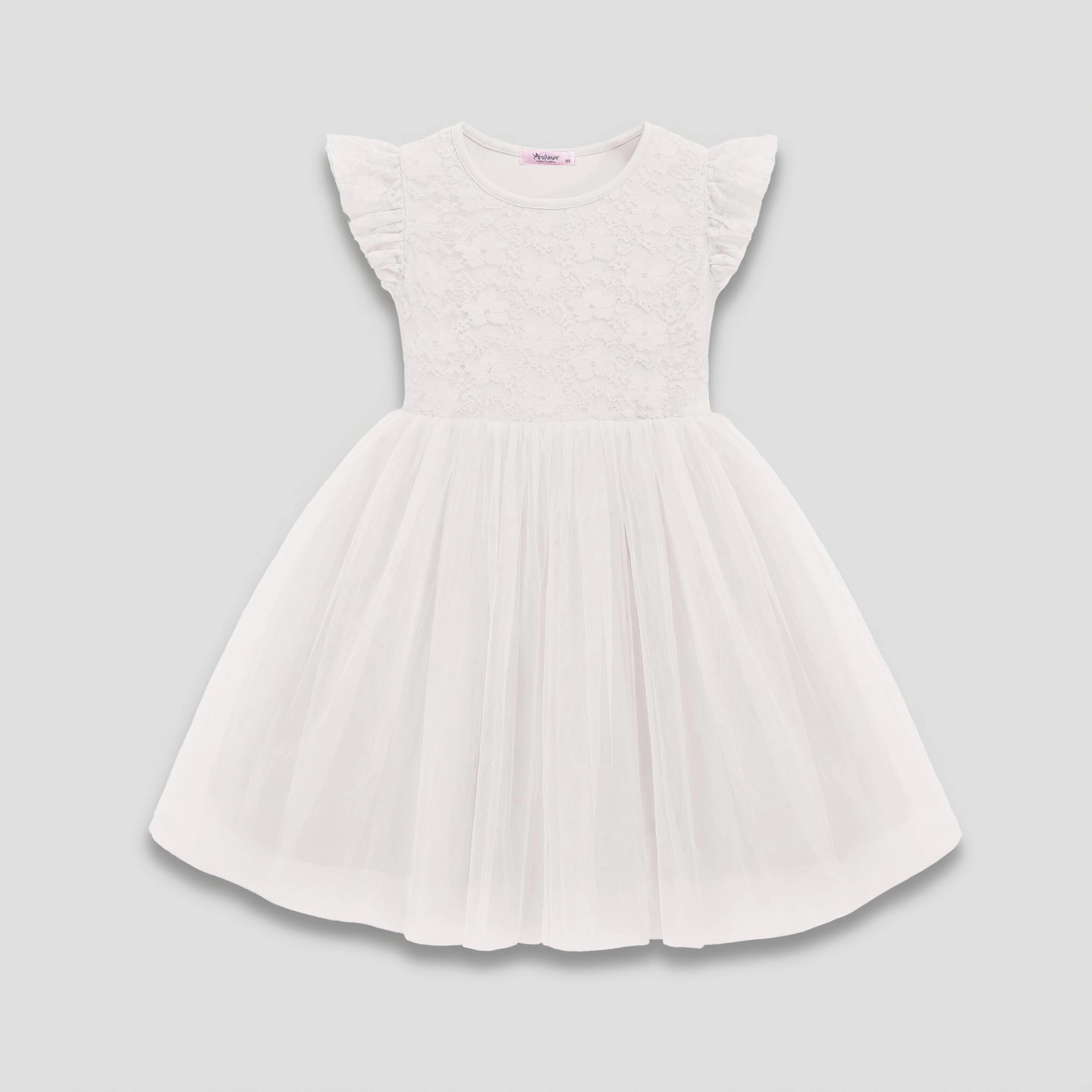 Arshiner Girl's Lace Ruffle Sleeve 3 Layers Tulle Flower Tutu