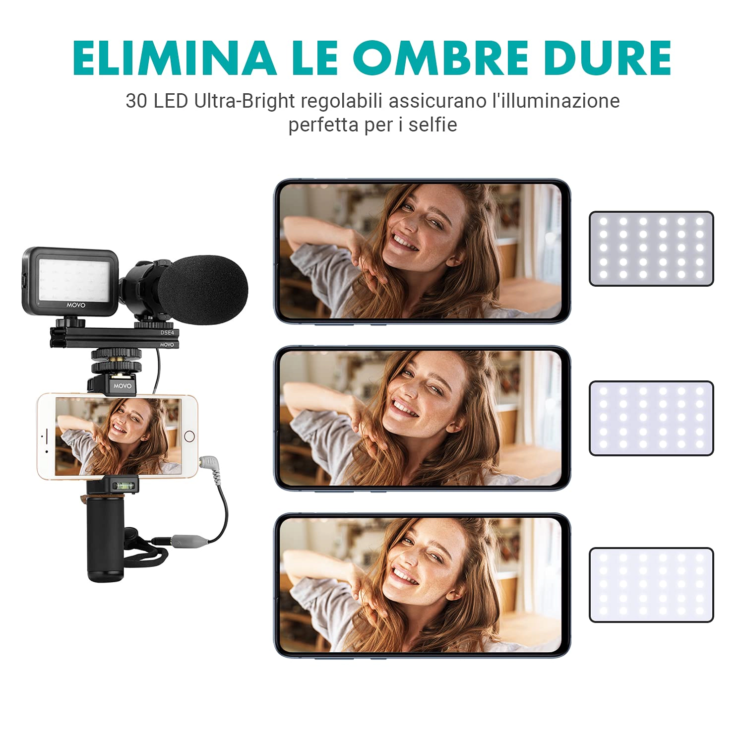 Movo V7+ YouTube Starter Kit - Vlogging Kit for iPhone with Tripod Grip Stereo Microphone LED Light and Remote