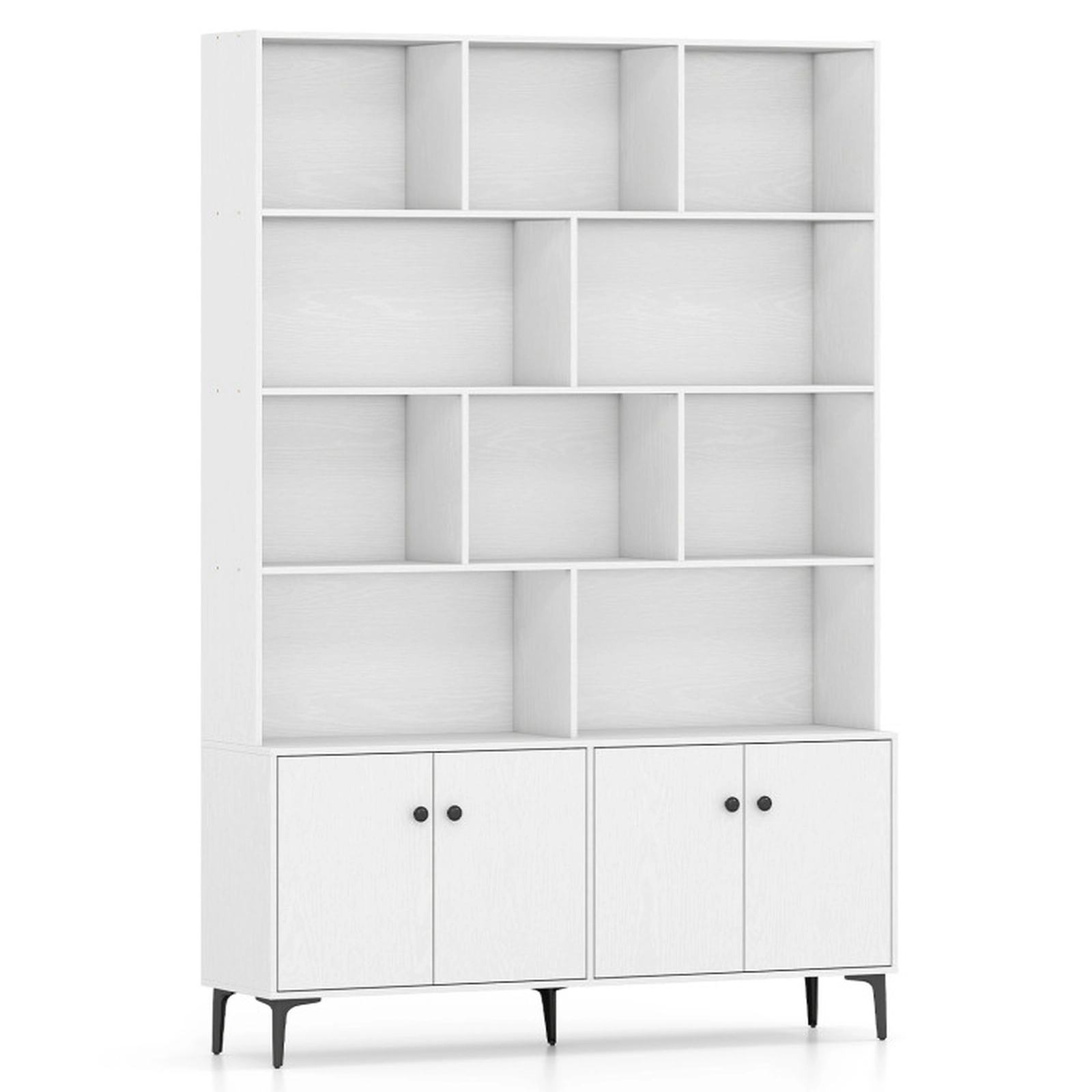 SUGIFT 68.5-in Tall 4-Door White Bookshelf with Storage Cabinet Open Display Shelves and Anti-Tipping Kits