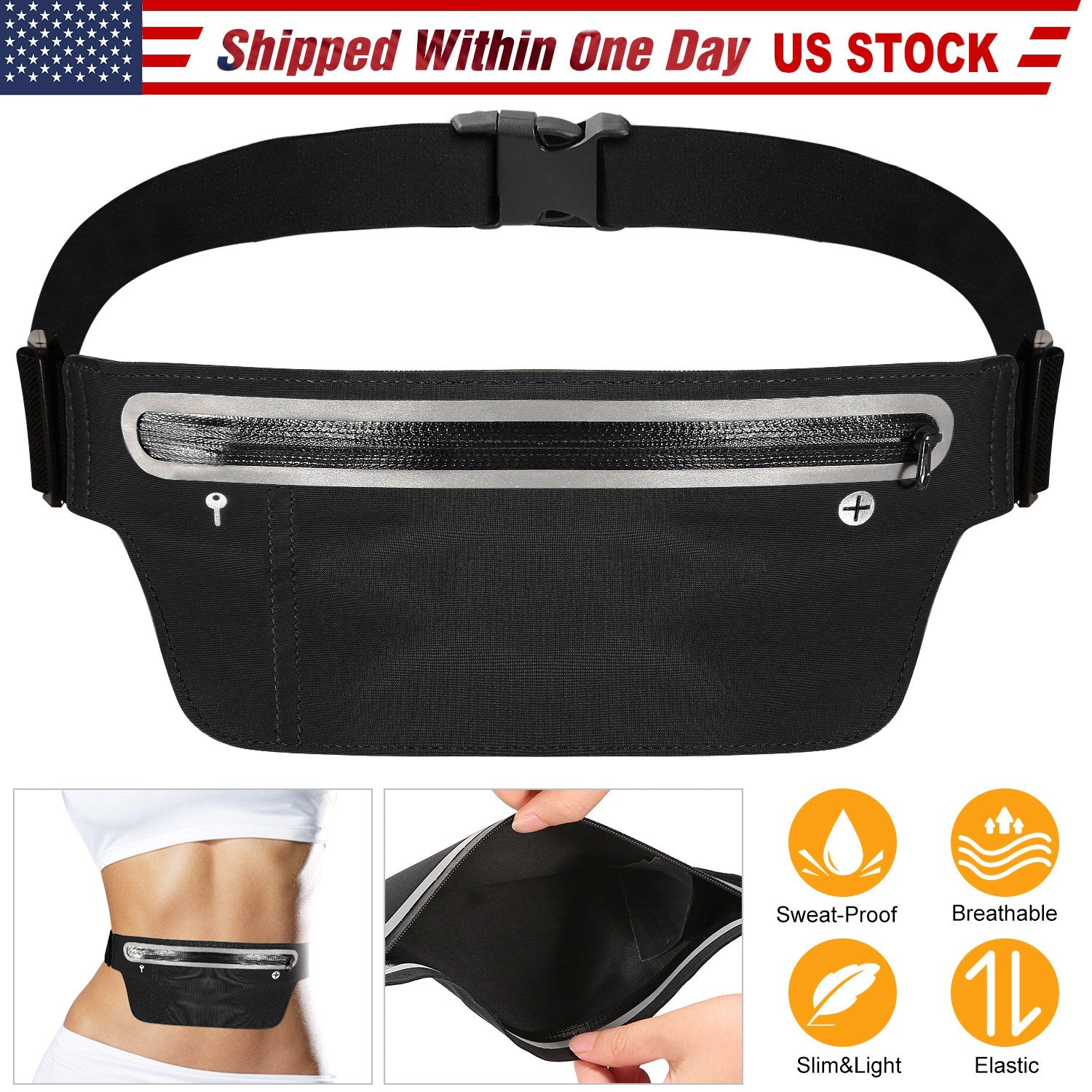 GBruno Adjustable Running Belt Bag With Reflective Strip
