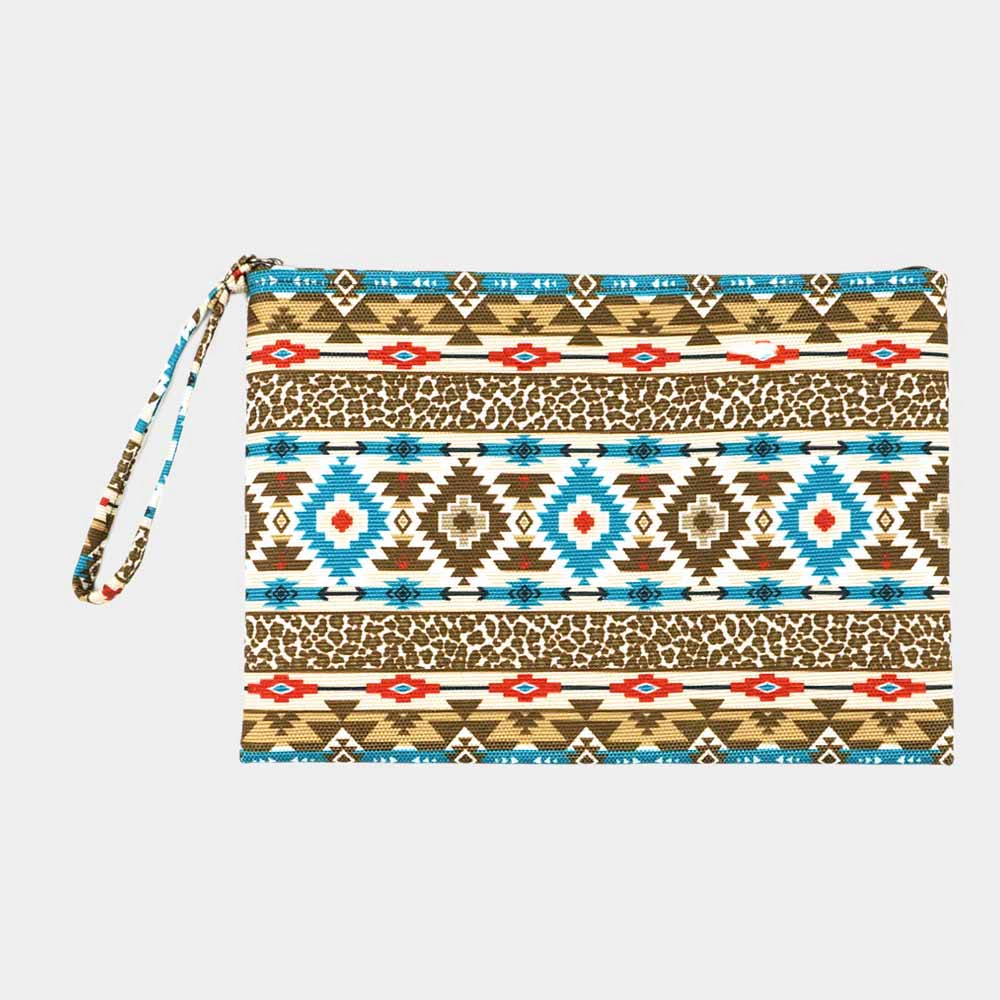 FASHNZFAB Leopard Tribal Pattern Pouch Clutch Bag