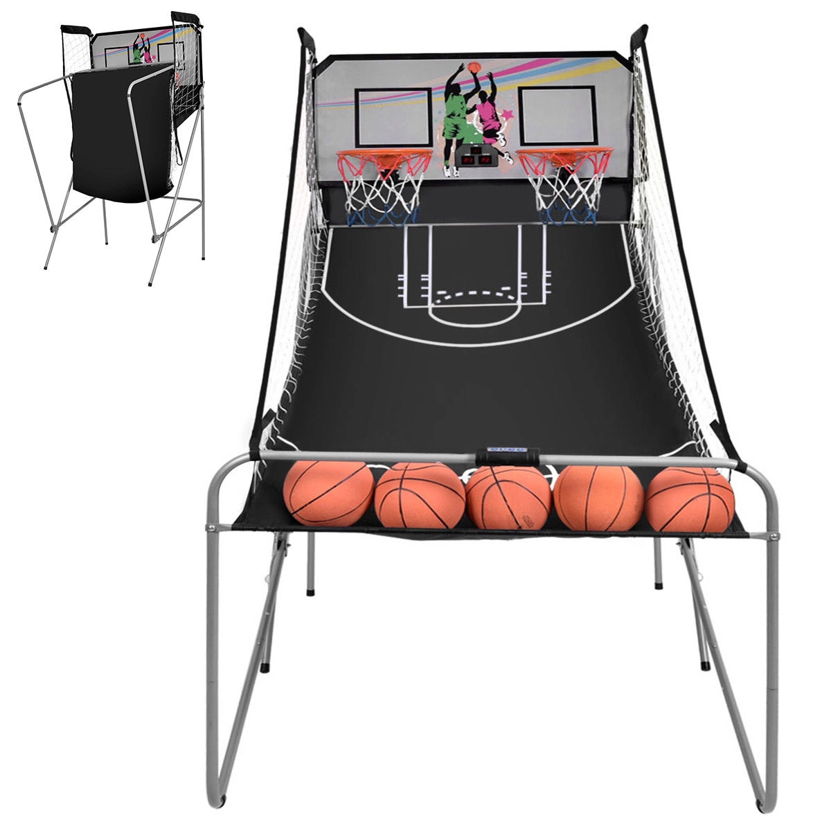 SUGIFT Double Electronic Basketball Game with 4 Spheres and Dual Hoops Indoor Arcade Style 80-in Deep Playfield As