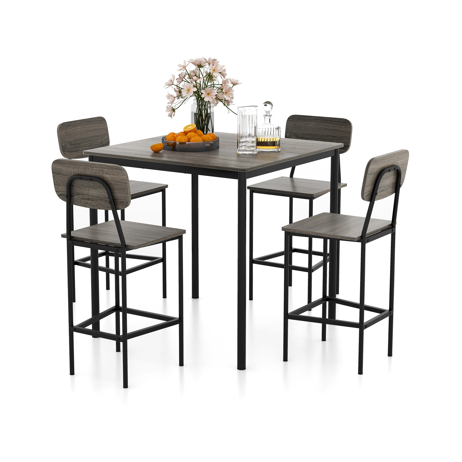 SUGIFT Gray 4 Backless Stools 36-in Square 5-Piece Counter Height Bar Table Set