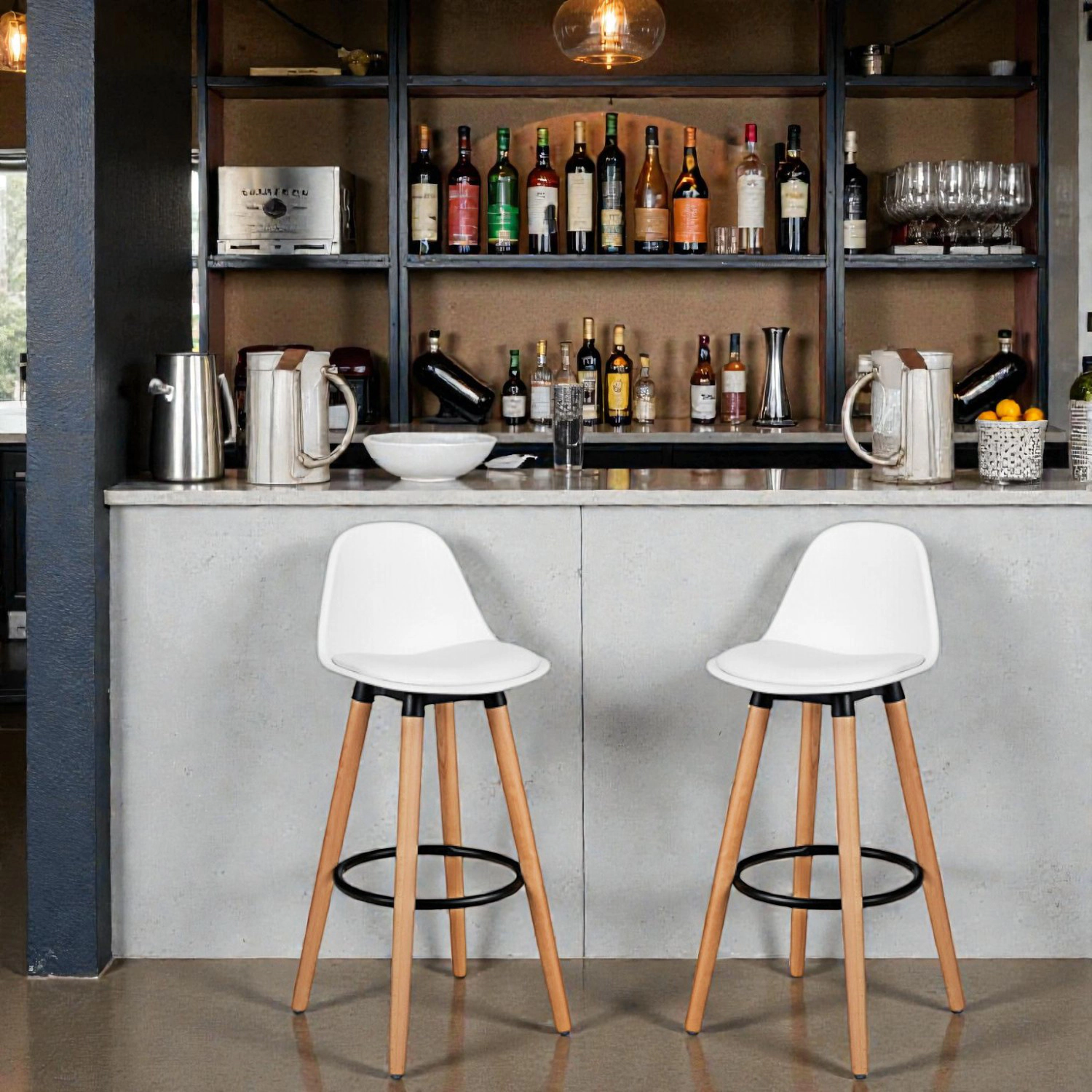 Hivvago Set of 2 Mid-Century Modern 28.5-Inch Bar Stools for Kitchen or Pub Dining