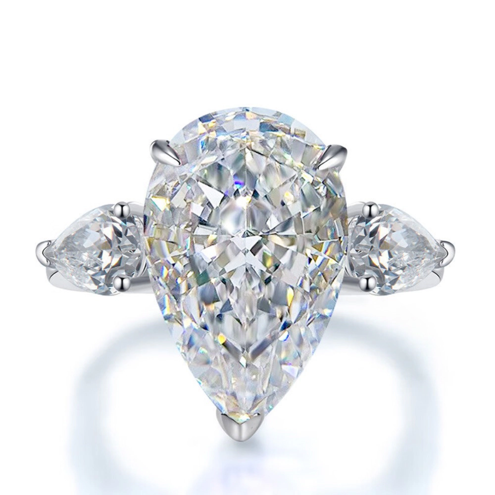 Wardrobe Whimsy Three‑Stone Pear Cut Cubic Zirconia Engagement Ring