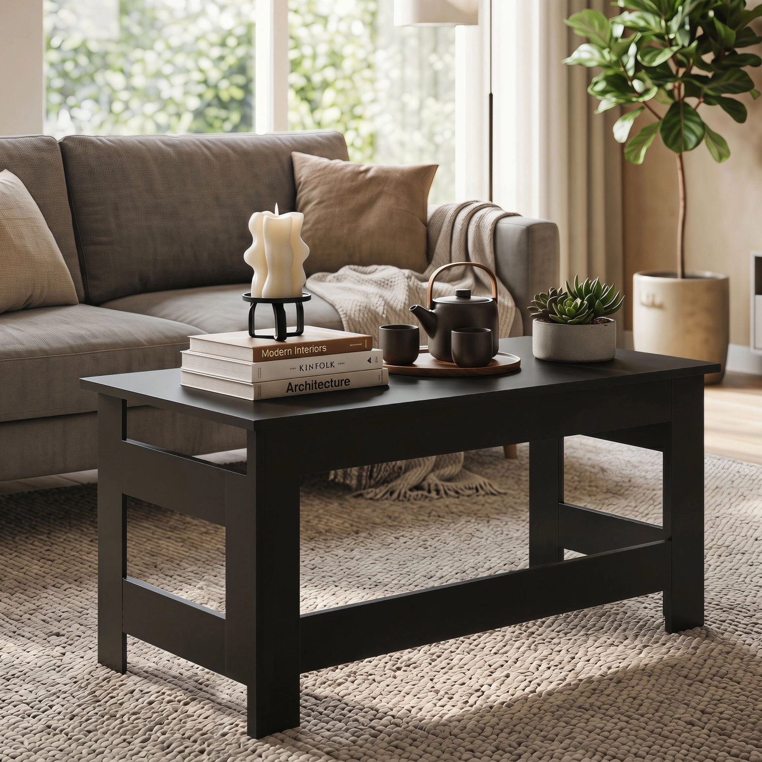 LJG Portable Low Floor Table with Foldable Legs for Living Room