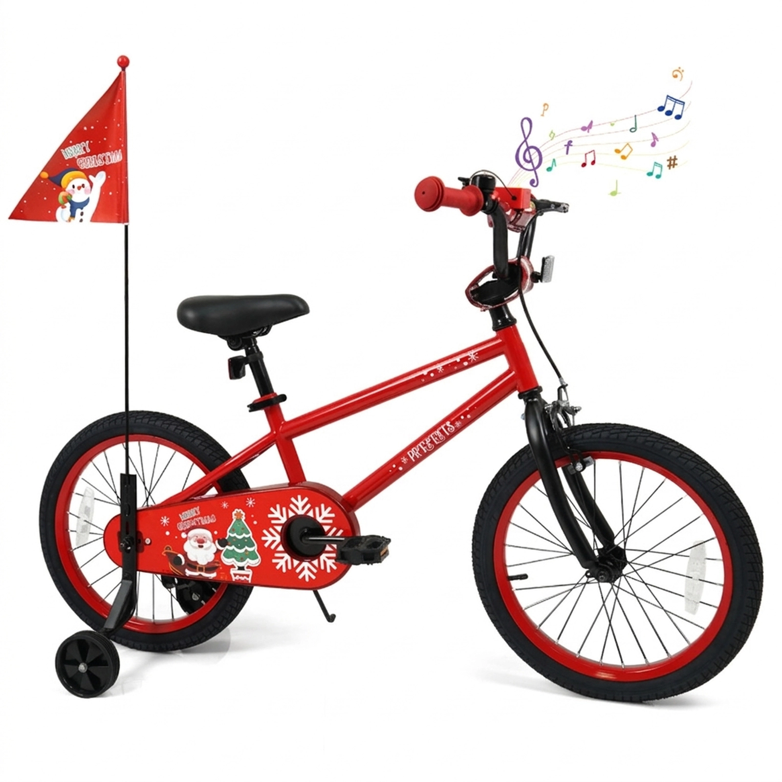 SUGIFT Red Training Wheels Music Function Safety Flag and Chain Guard Kids 18 Inch Bike