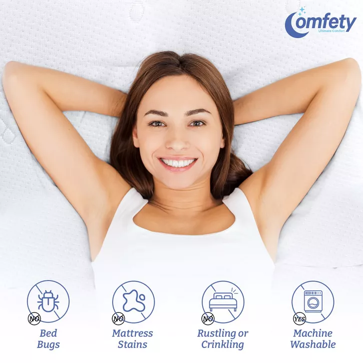 Comfety Waterproof Mattress Protector Bamboo Viscose, Ultra Soft Leak-Proof Mattress Cover - Hypoallergenic Breathable