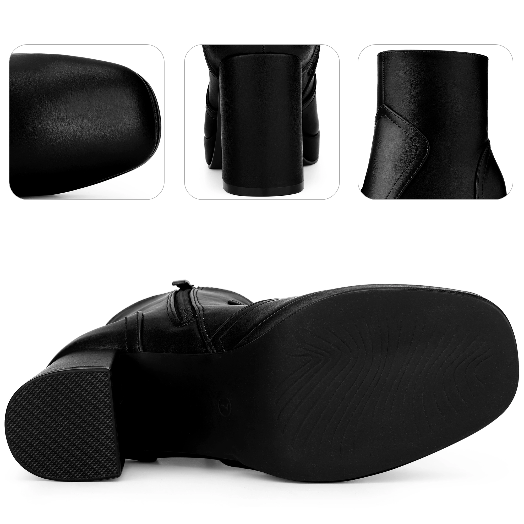 BLISSFUL STEP Women's Squared Toe Platform Chunky Heels Ankle Boots