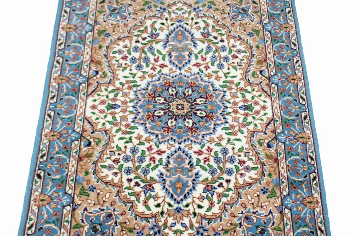 Magic Rugs 2'7 x 3'10 Cream & Blue Kirman Hand Knotted Floral Wool Rug