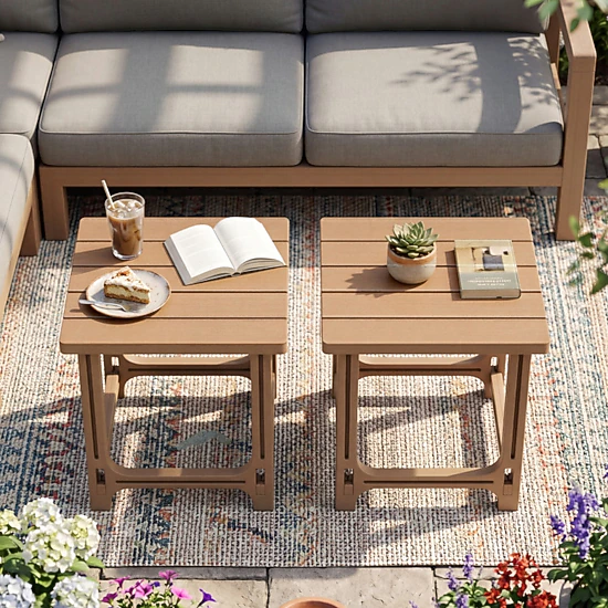 SUGIFT Set of 2 18.5-in HDPE Outdoor Adirondack Side Tables 315-lb