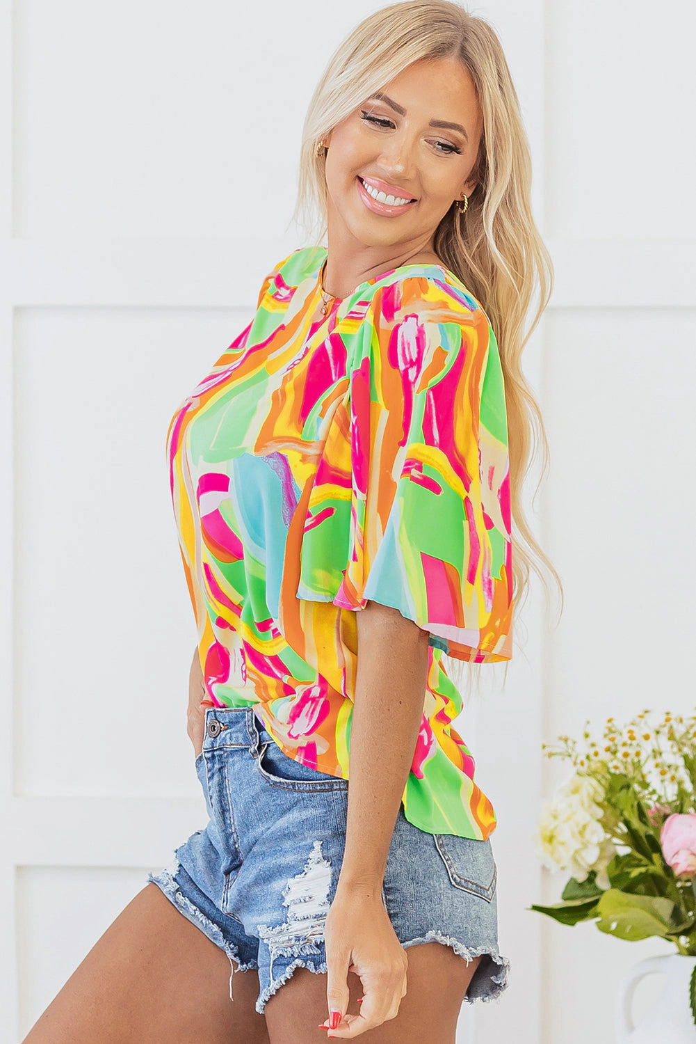 Threaded Pear Women's Angel Abstract Half Sleeve Blouse